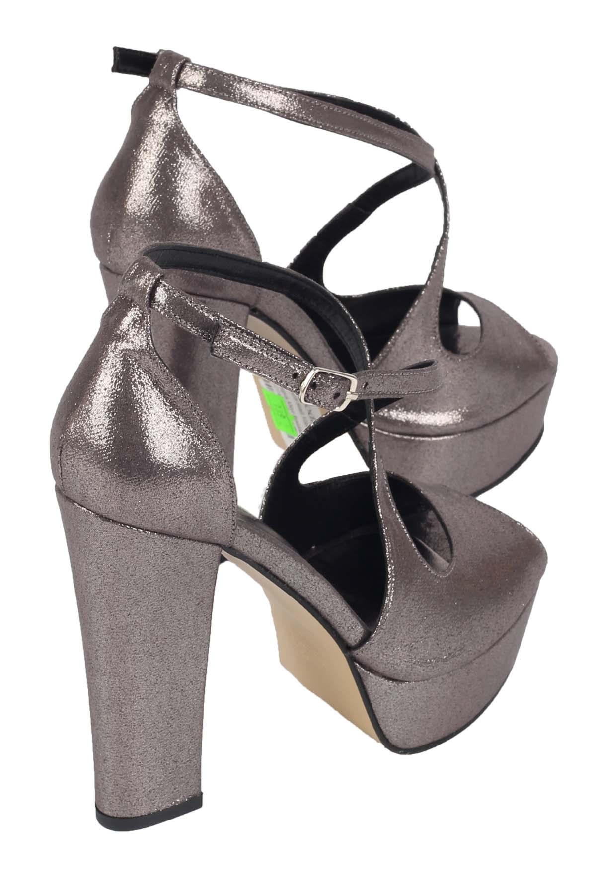 Platin Gri Simli Yüksek Platform Topuk Abiye Ayakkabı - Rise - Görsel 4
