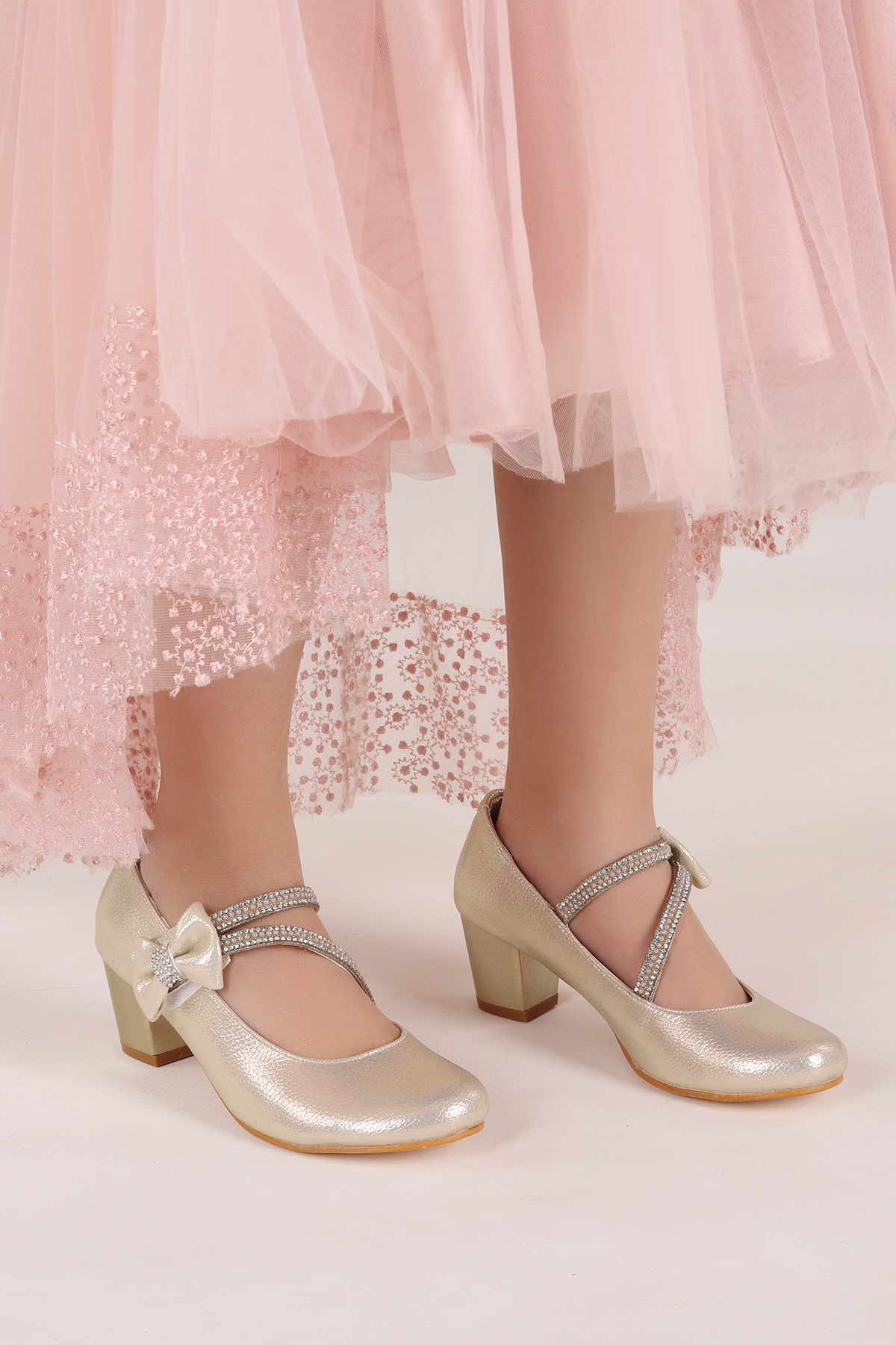 Aisha Günlük Kız Çocuk 4 Cm Topuklu Abiye Ayakkabı Altın - Görsel 3