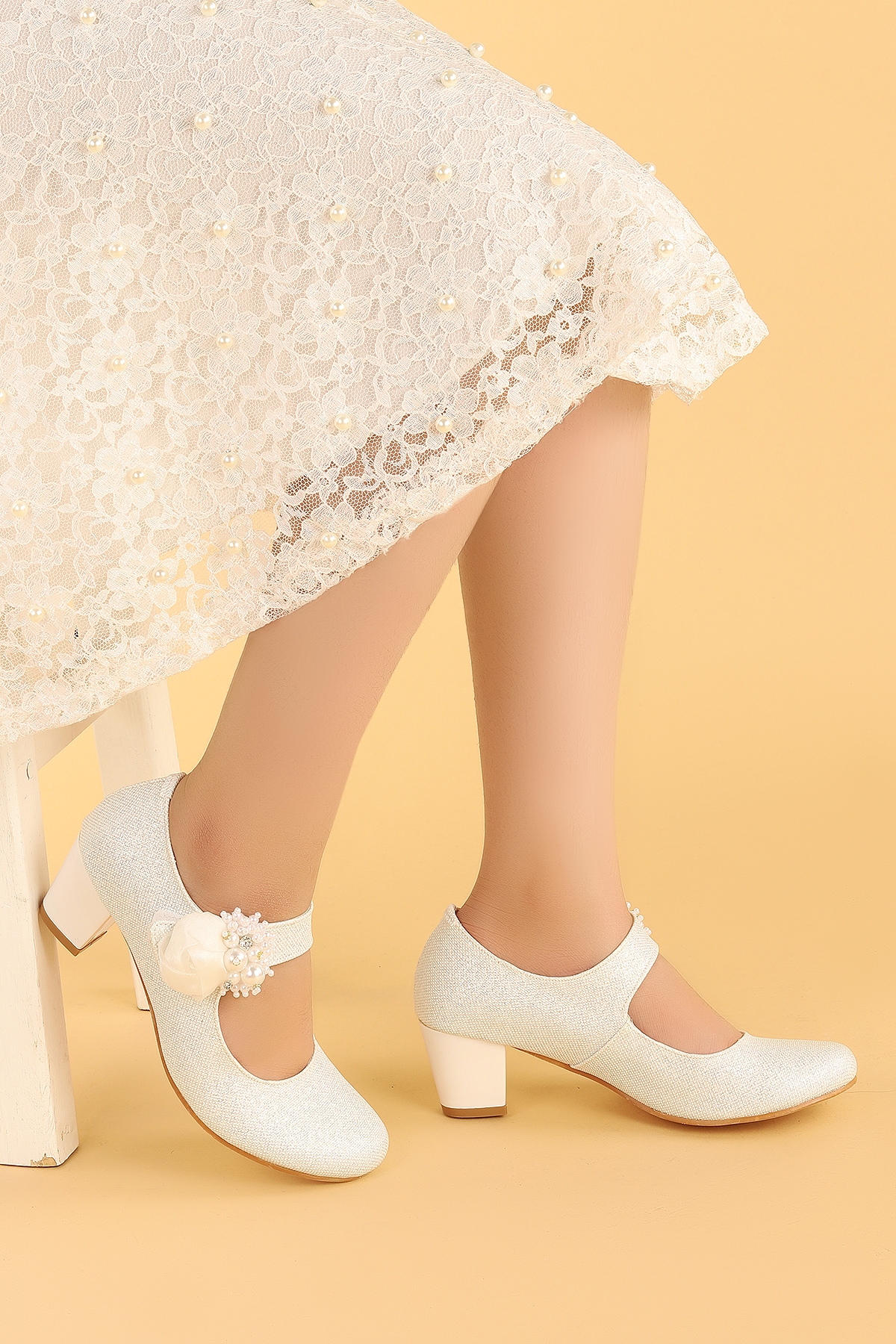 Angelina Günlük Kız Çocuk 4 Cm Topuklu Abiye Ayakkabı Beyaz - Görsel 3