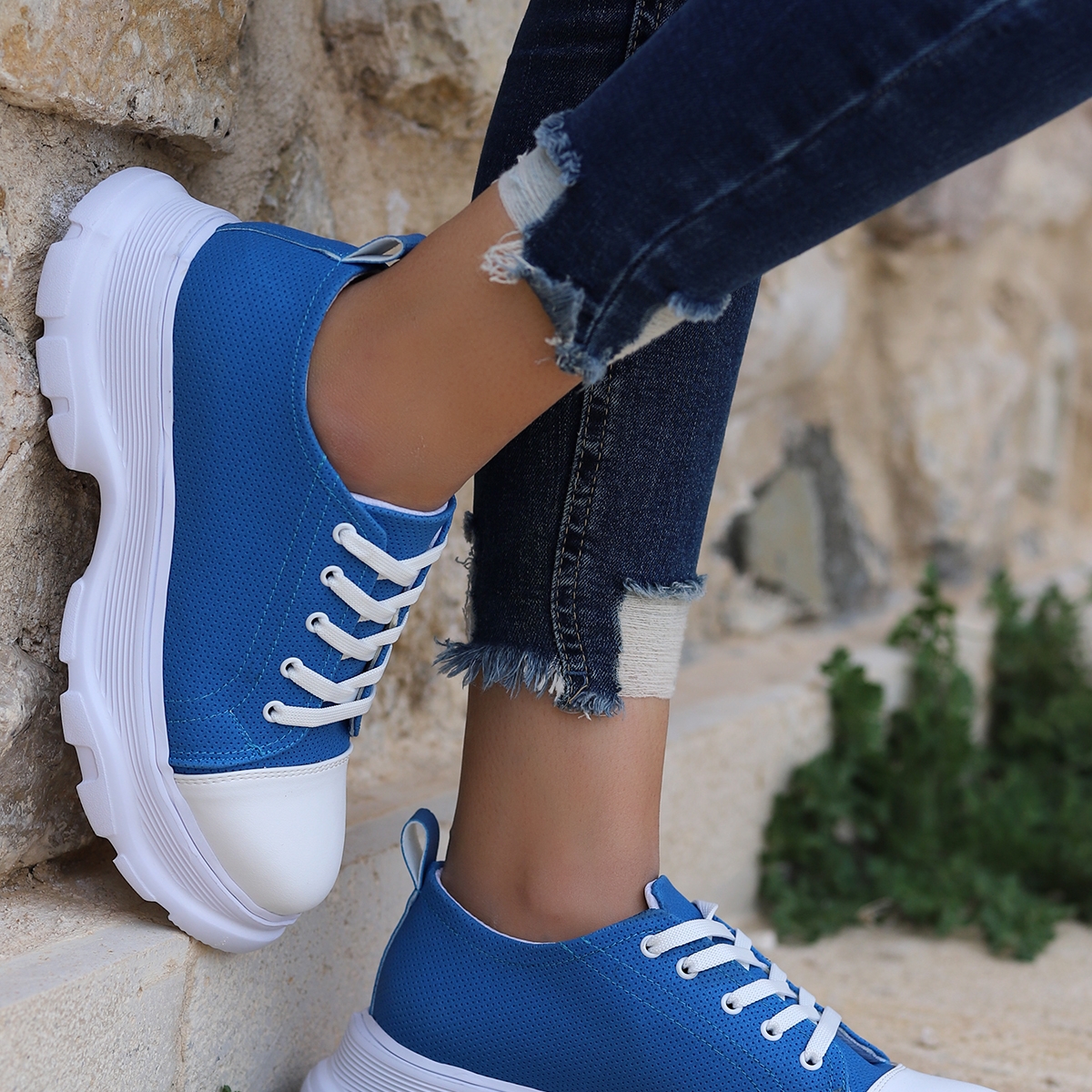 Flo Pnt 471021 Günlük Bağcıklı Kadın Spor Ayakkabı Mavi. 2