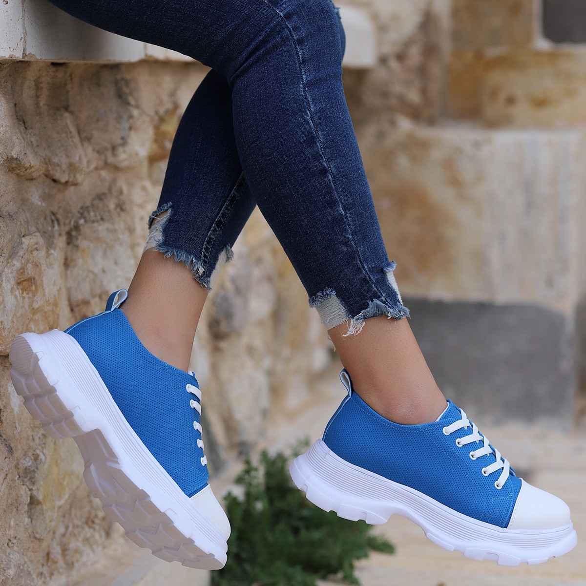Flo Pnt 471021 Günlük Bağcıklı Kadın Spor Ayakkabı Mavi. 3