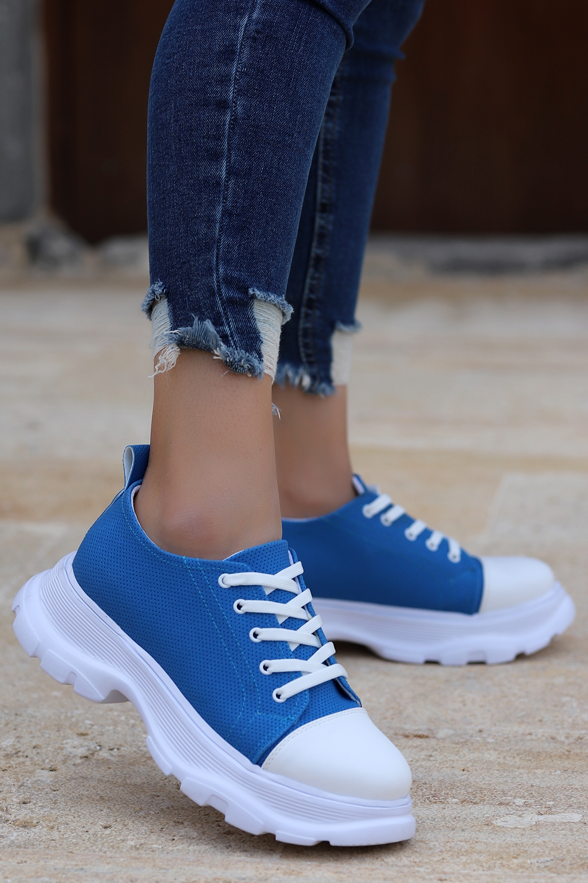 Flo Pnt 471021 Günlük Bağcıklı Kadın Spor Ayakkabı Mavi. 1