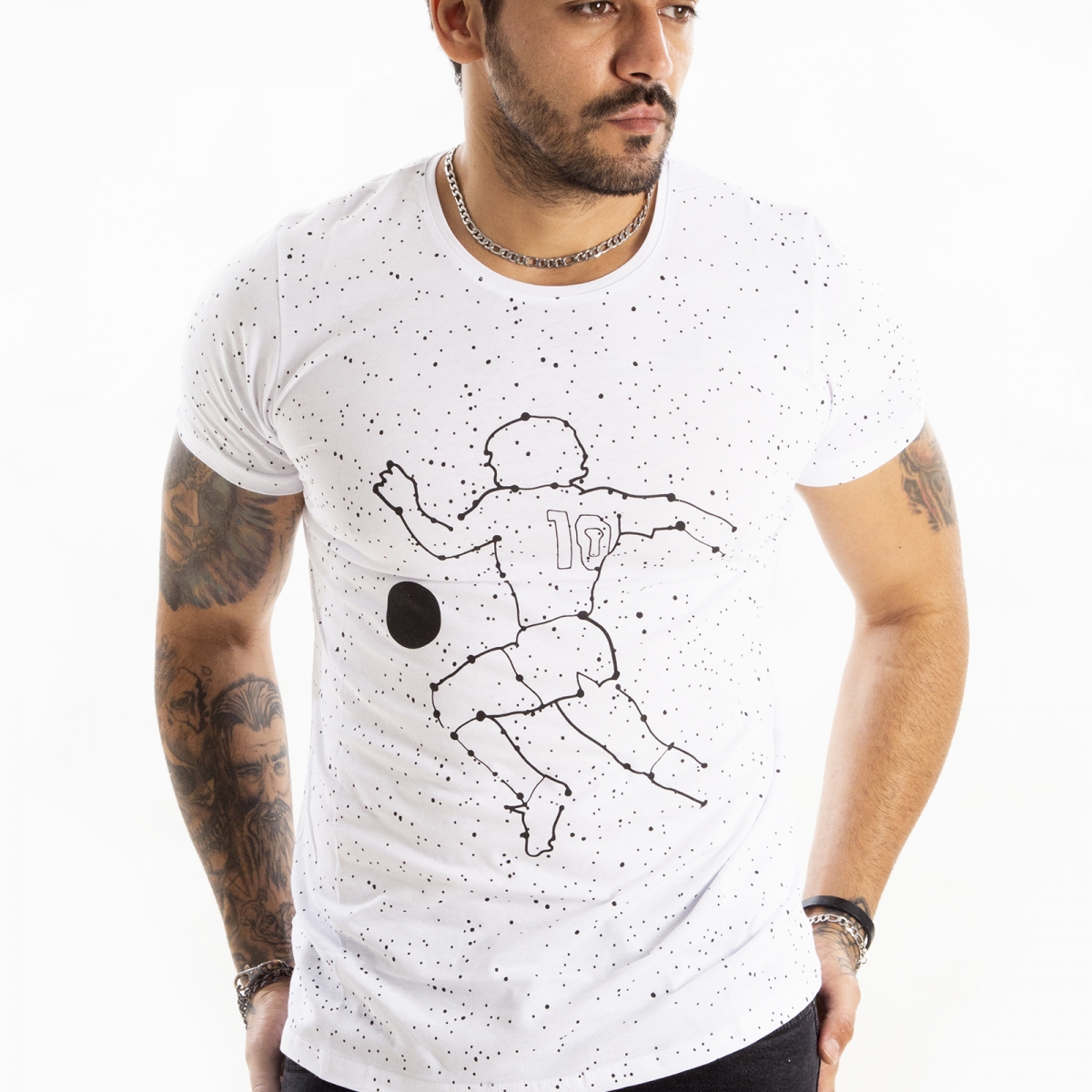Flo DeepSEA Erkek Beyaz Noktalı Futbolcu Baskılı Kısa Kol Slim Fit Tişört 2100660. 2