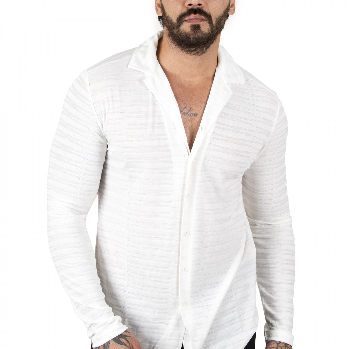 Flo DeepSEA Erkek Beyaz Yatay Kesik Çizgili Uzun Kol Penye Gömlek 2200427. 4