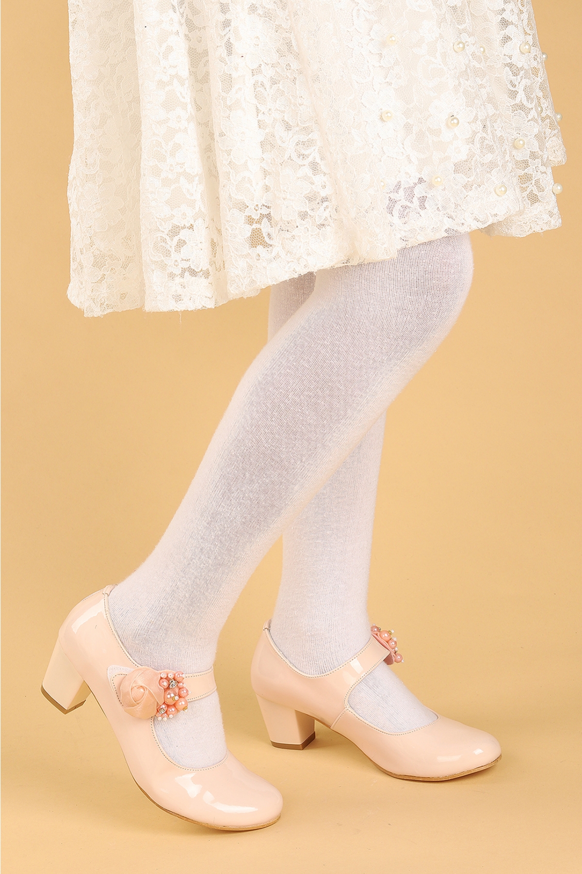 Angelina Günlük Kız Çocuk 4 Cm Topuklu Abiye Ayakkabı Pudra - Görsel 4