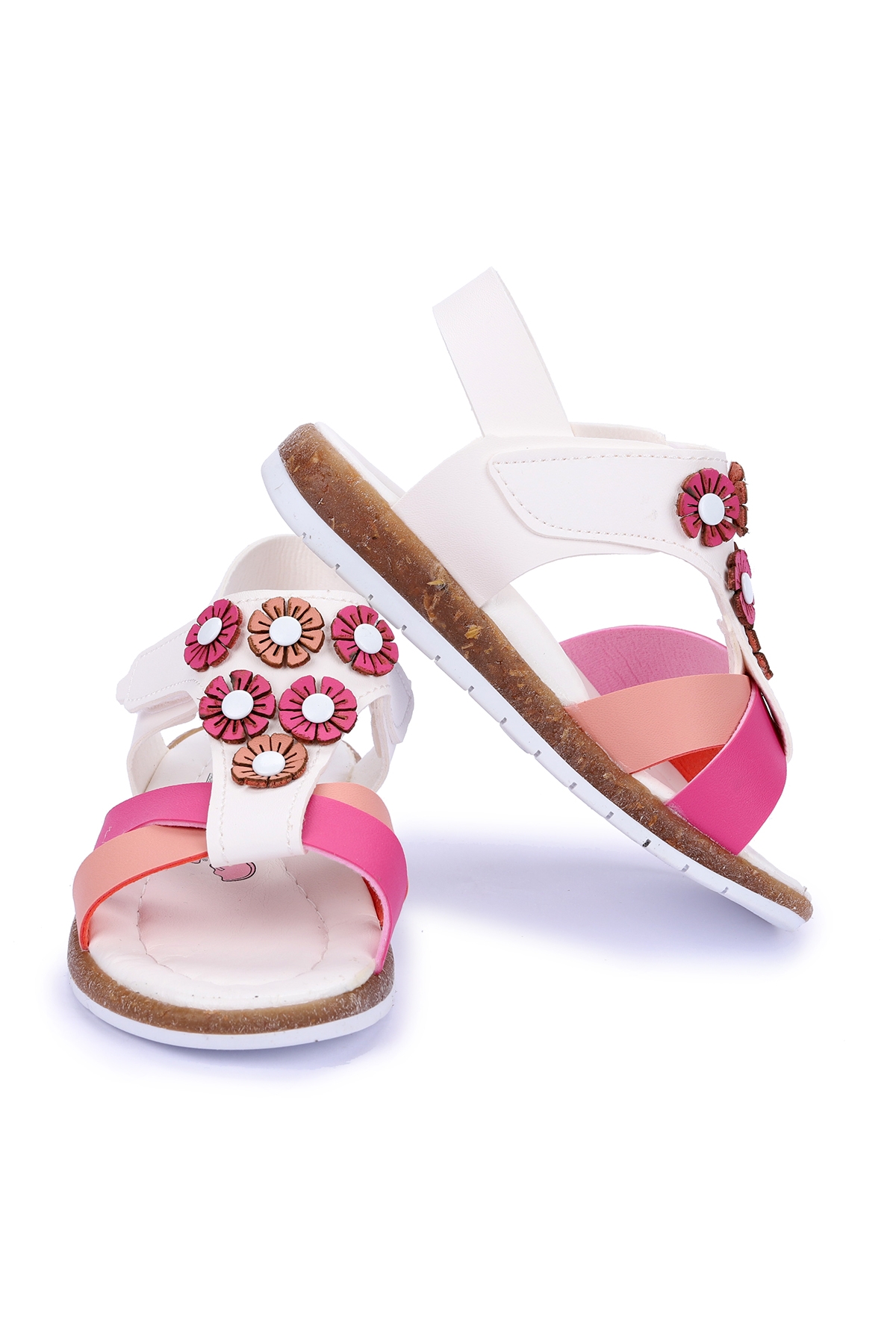 Kiko Şb 2680-86 Orto pedik Kız Çocuk Bebe Sandalet Terlik Beyaz - Fuşya - Görsel 3