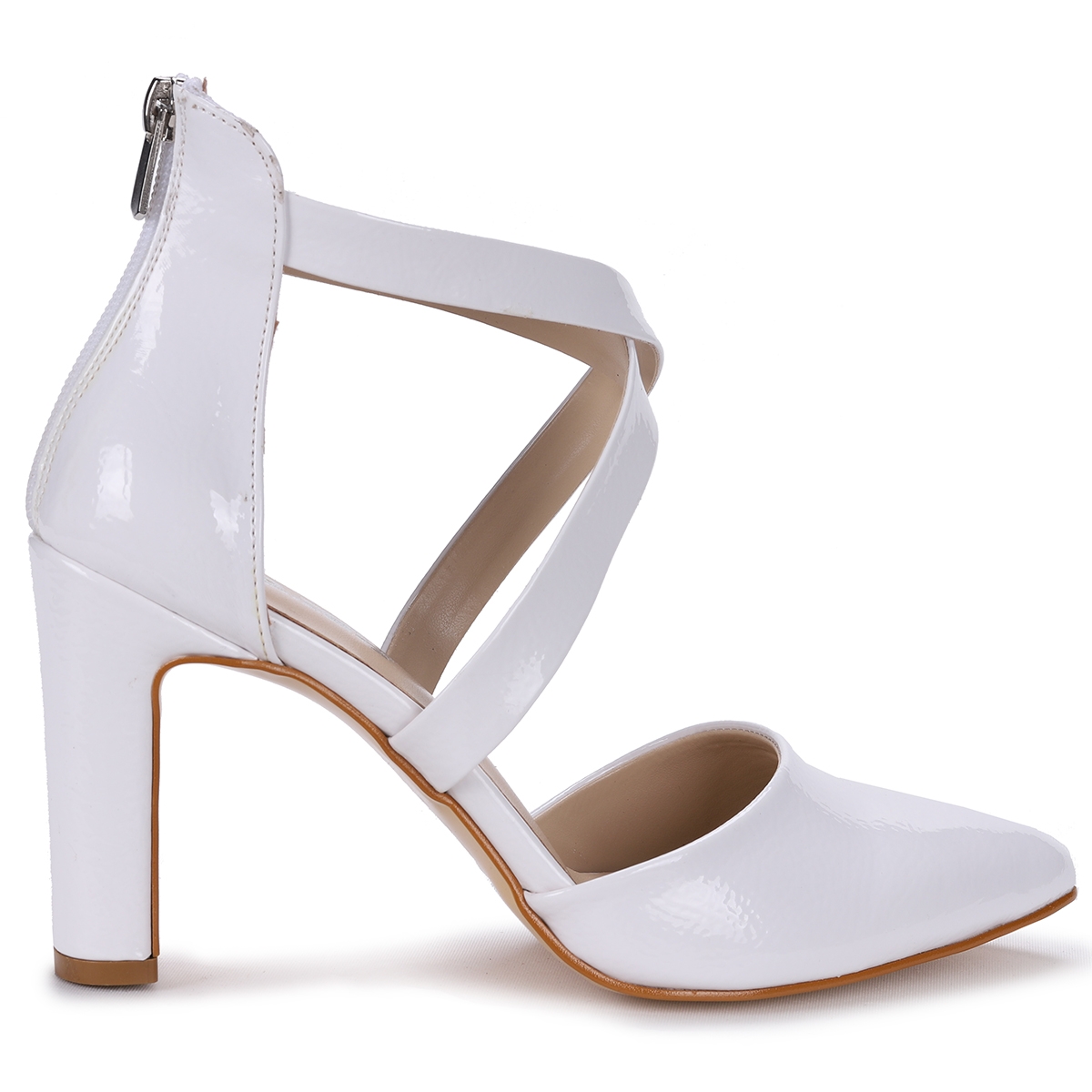 Flo Pnt 451027 Kırışık Rugan 9 Cm Topuk Kadın Sandalet Ayakkabı Beyaz. 6
