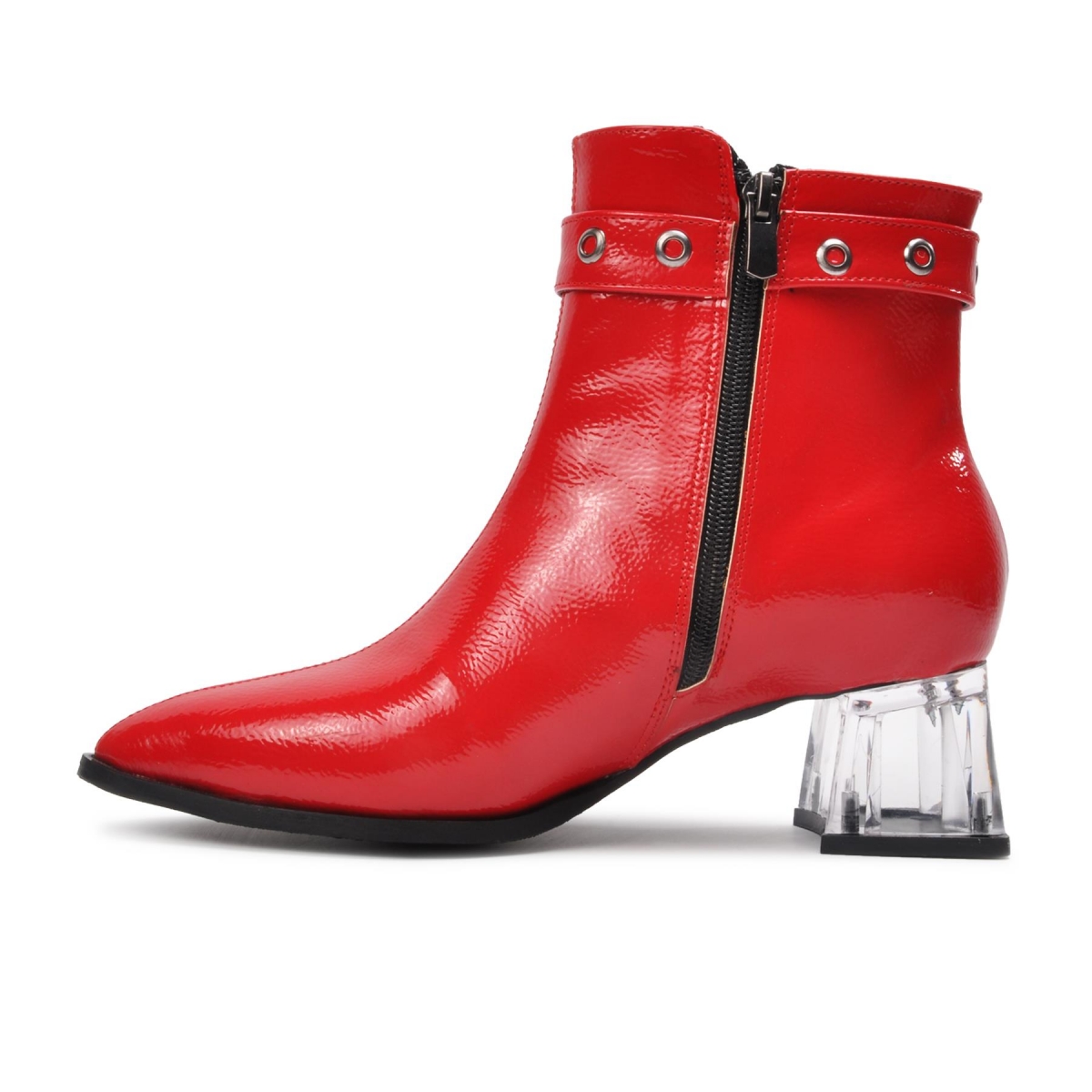 Flo Enes Ege 1001-1 Kırmızı-Rugan Fermuarlı Kadın Topuklu Bot. 3