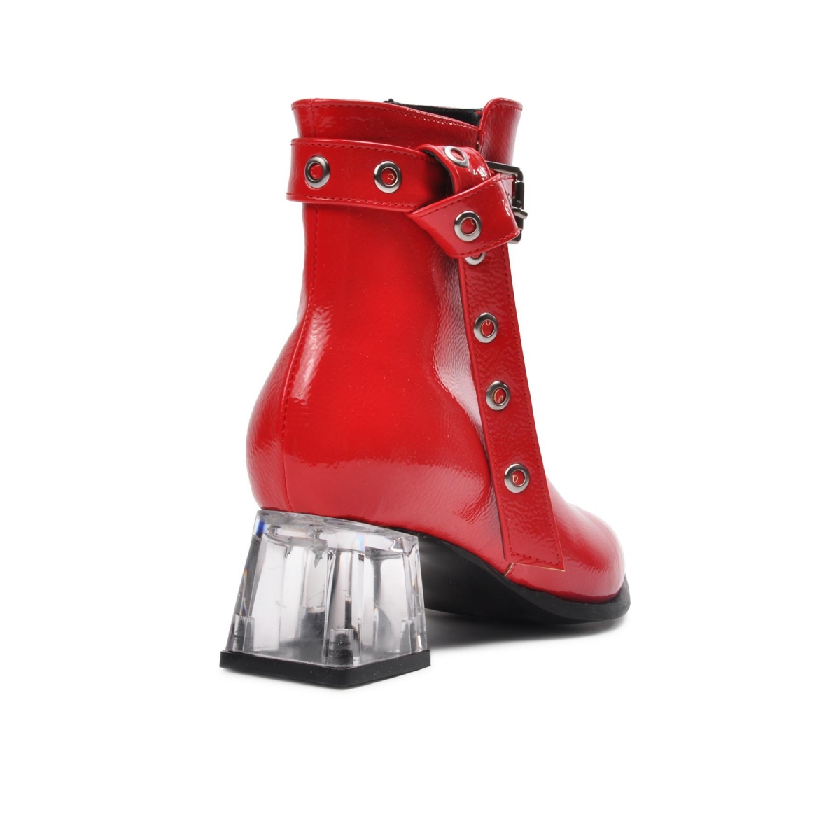 Flo Enes Ege 1001-1 Kırmızı-Rugan Fermuarlı Kadın Topuklu Bot. 5
