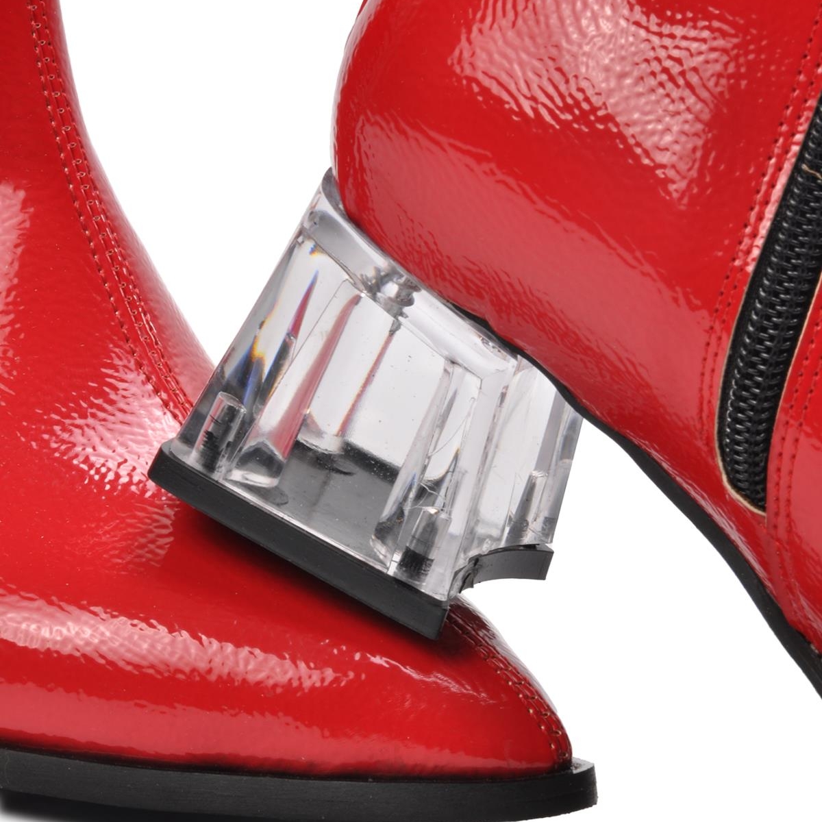 Flo Enes Ege 1001-1 Kırmızı-Rugan Fermuarlı Kadın Topuklu Bot. 6