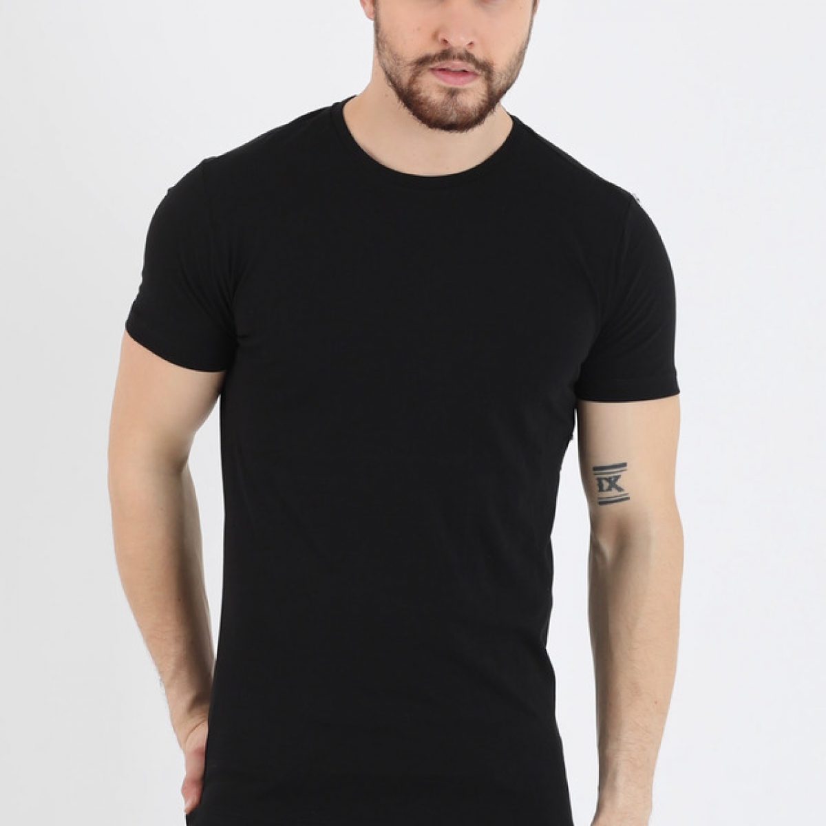 Flo Erkek Sıfır Yaka Regular Fit Basic T-Shirt. 5