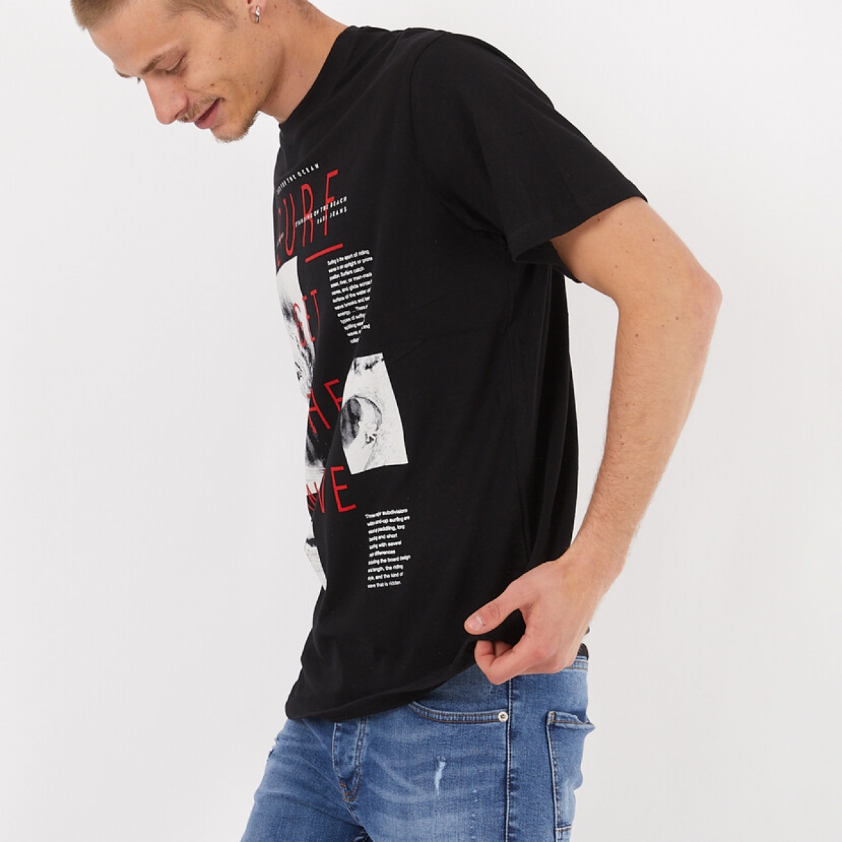 Flo Erkek Basic Oversize Sıfır Yaka Baskılı T-Shirt. 4