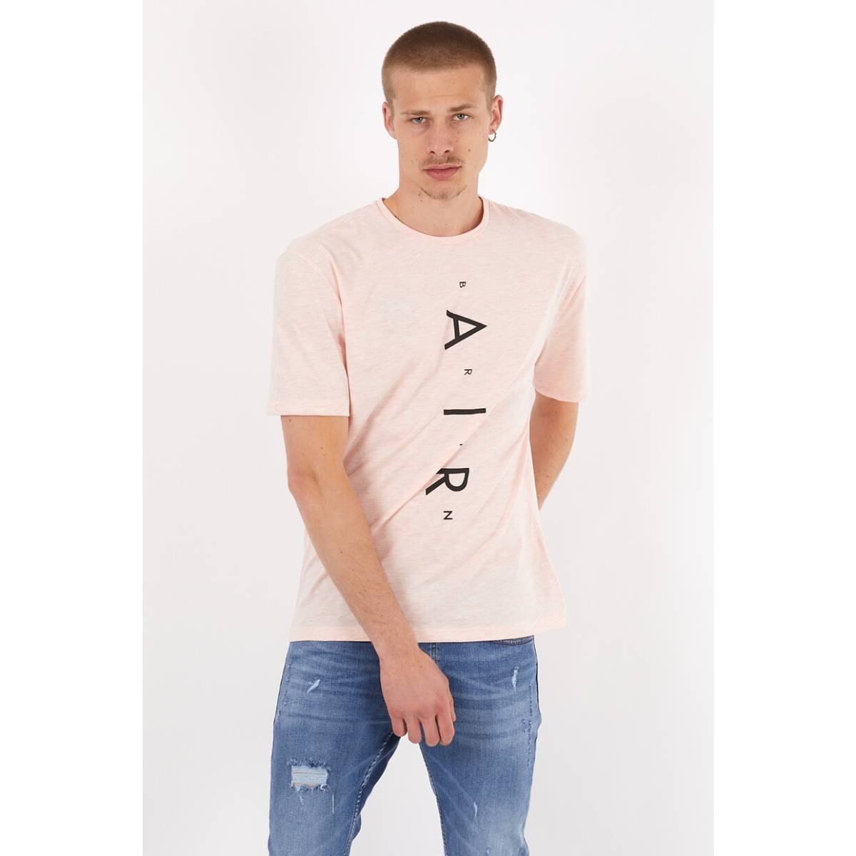 Flo Erkek Basic Oversize Air Baskılı Kısa Kol T-Shirt. 1