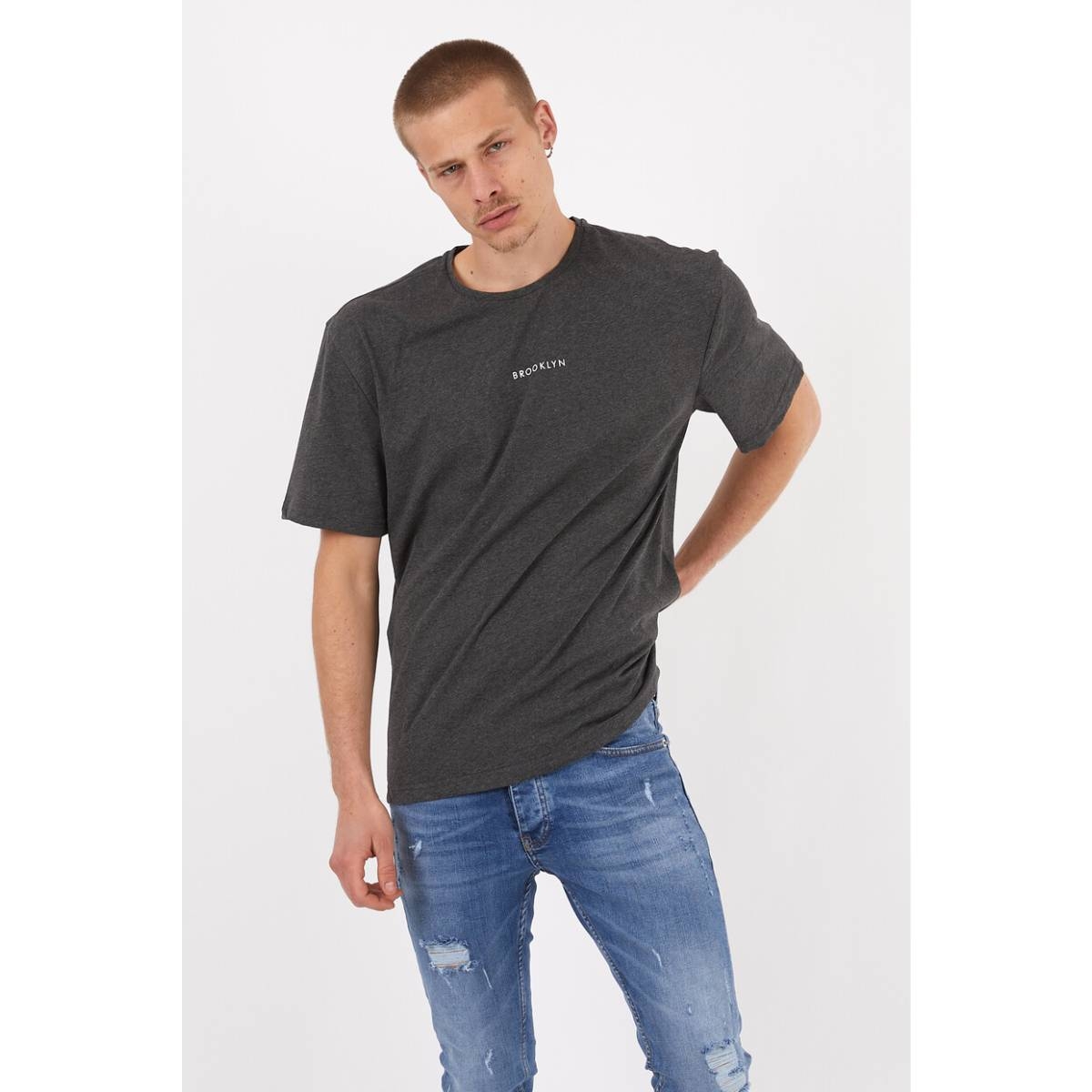 Flo Erkek Basic Oversize Brooklyn Baskılı Kısa Kol T-Shirt. 1
