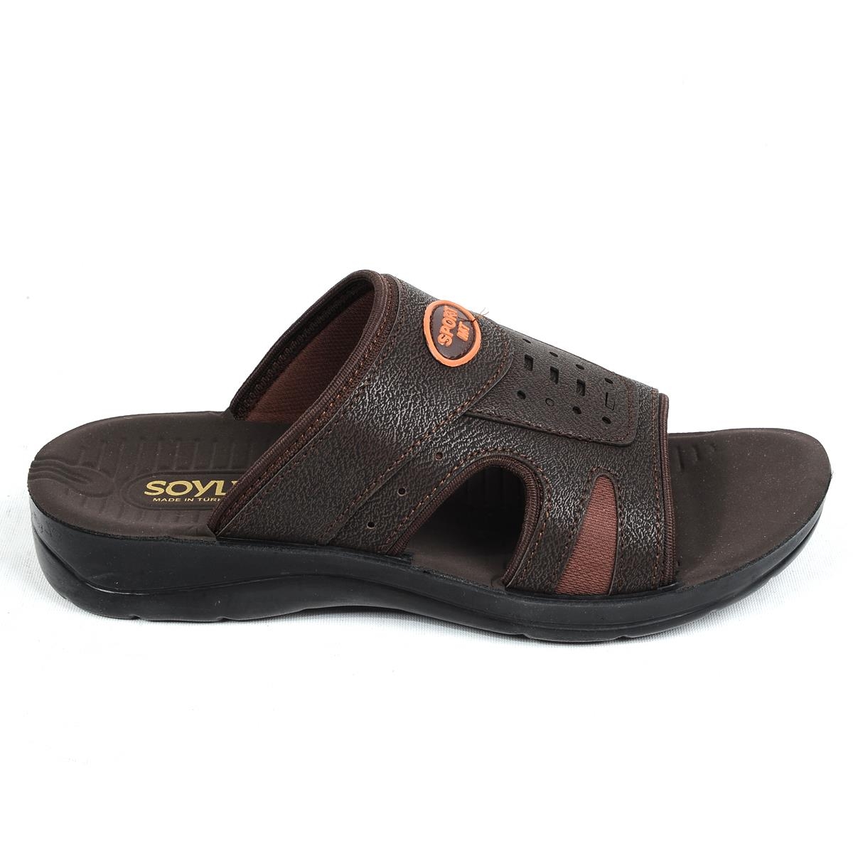 Ayakcenter21-58 Kahve Soylu Erkek Düz Terlik