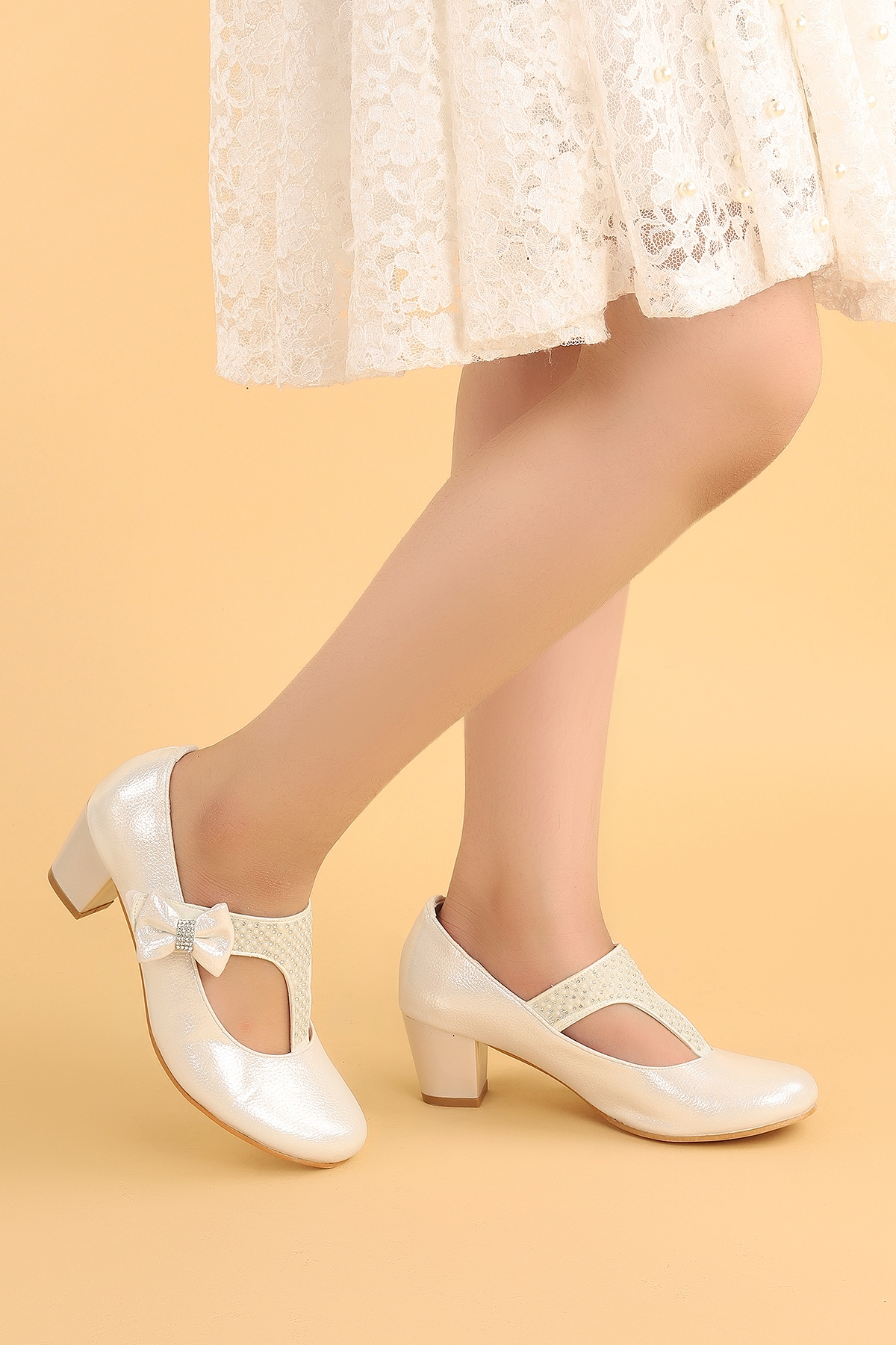 Cherish Günlük Kız Çocuk 4 Cm Topuklu Abiye Ayakkabı Sedef - Görsel 4
