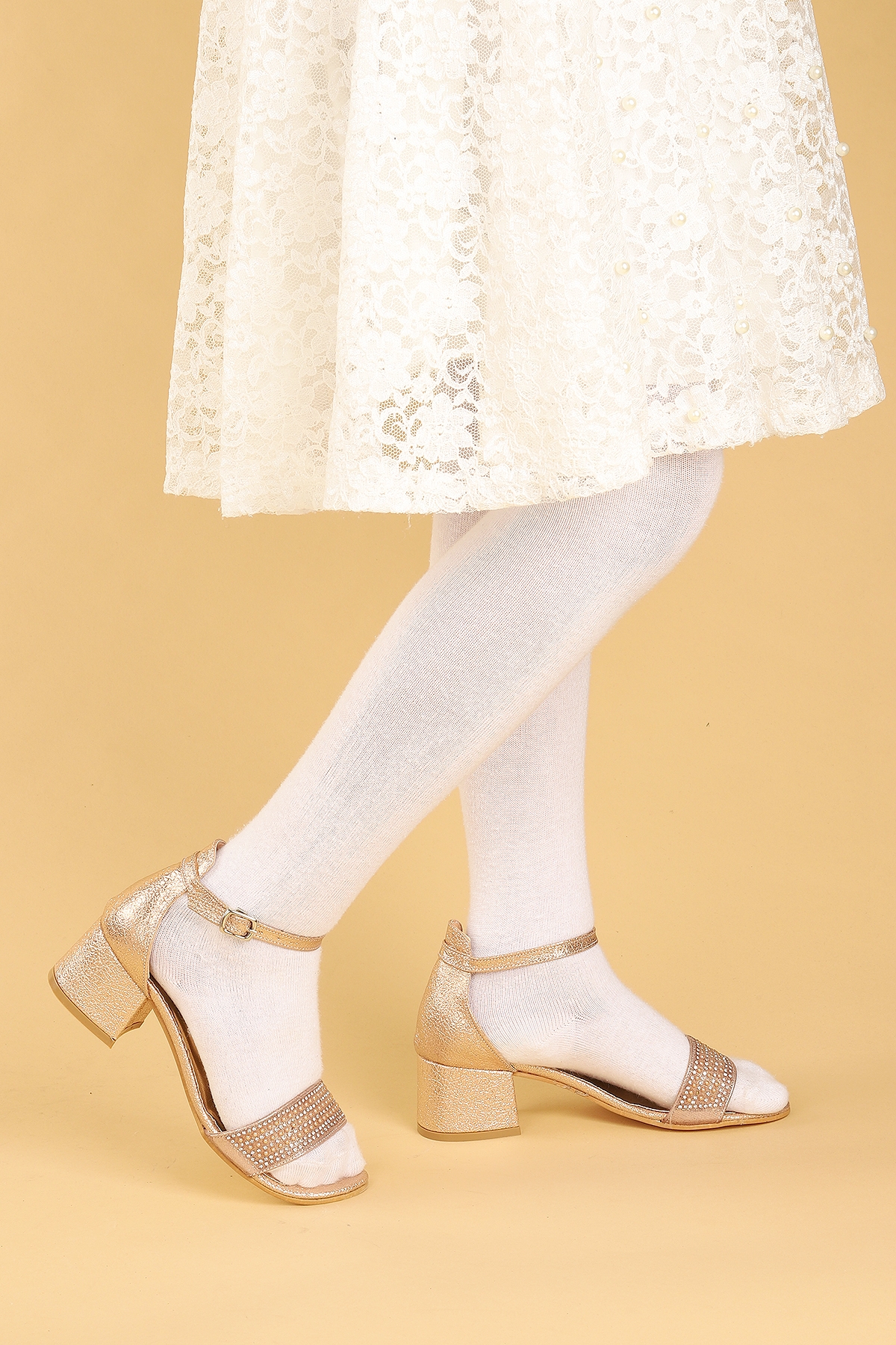 Elinor Günlük Kız Çocuk 3 Cm Topuklu Sandalet Abiye Ayakkabı Bakır - Görsel 4