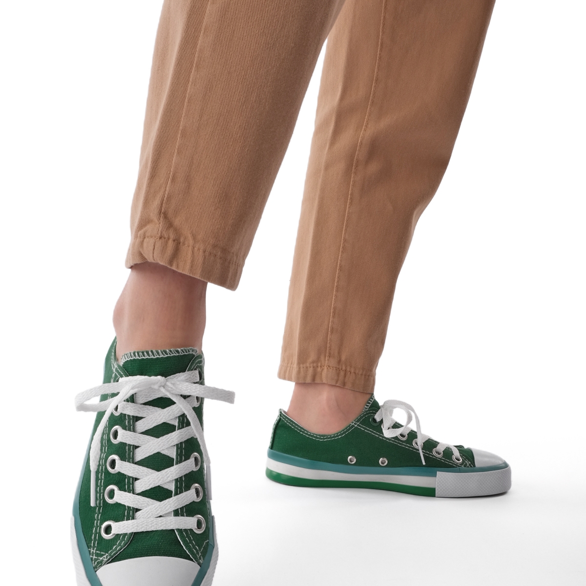 Flo Kadın Sneaker Keten Kumaş Bağcıklı Spor Ayakkabı Hesna Yeşil. 3