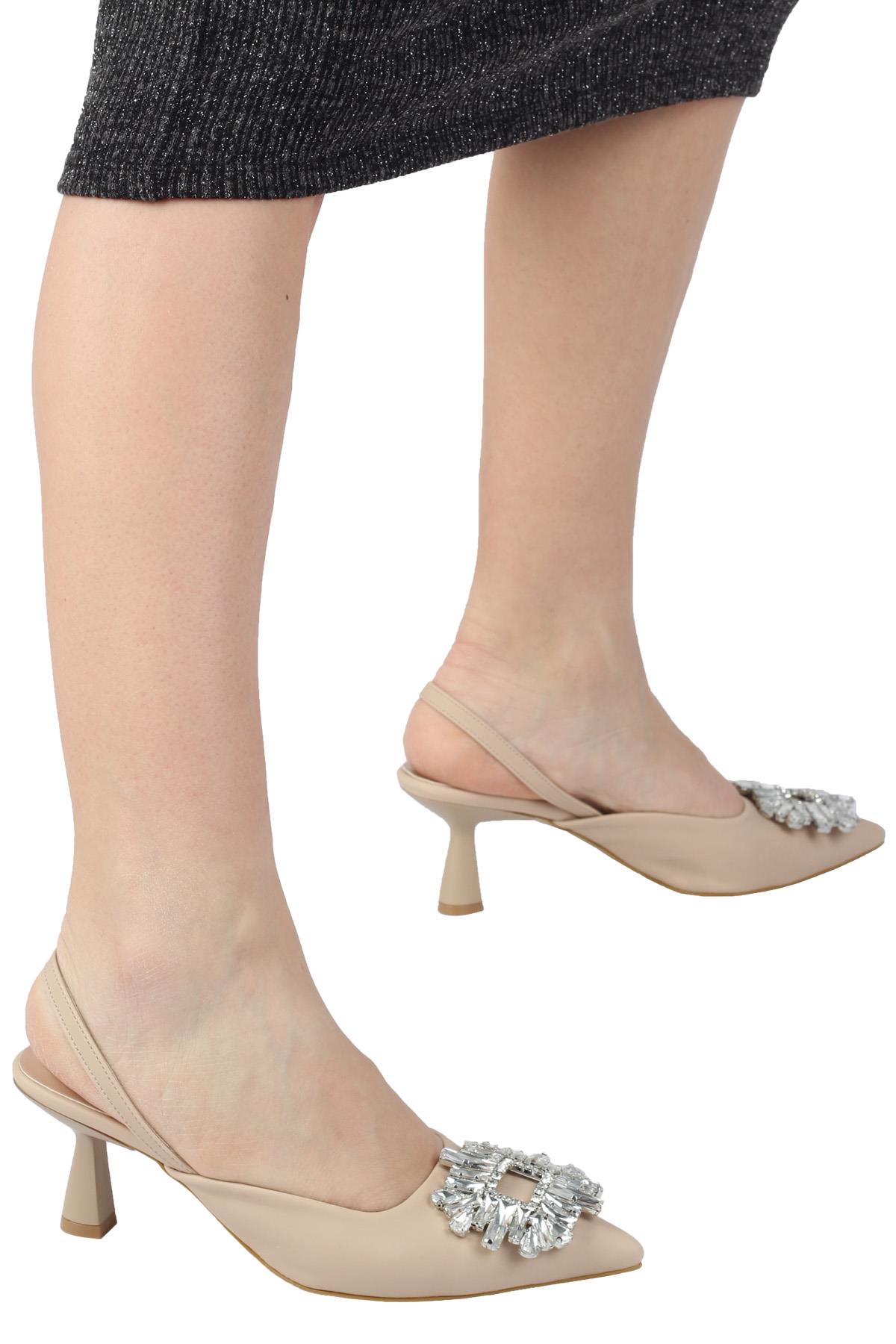 İddialar kent dörtnal  Modabuymuş Ten Rengi Taşlı Arkası Açık Stiletto Kısa Topuklu Ayakkabı -  Elizabeth 200441579 | Flo