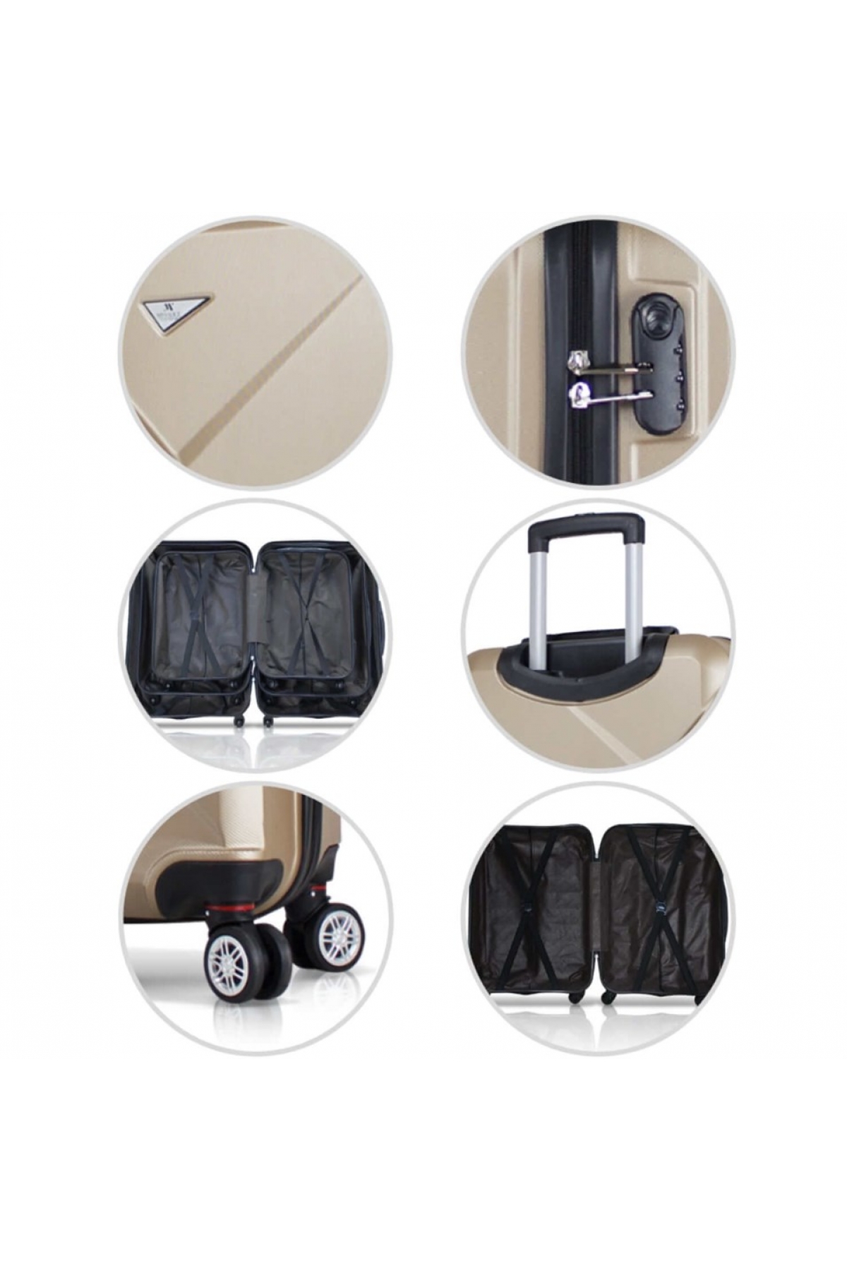 Diamond Abs Kabin Orta Büyük ve Makyaj Boy Gold 4'lü Travel Valiz