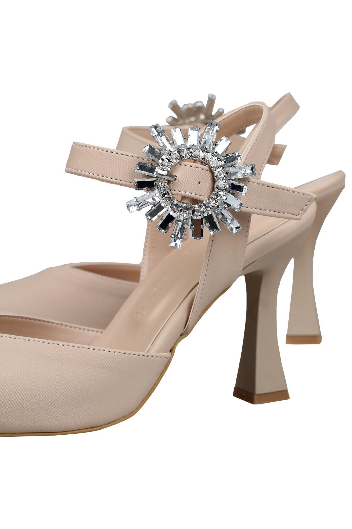 Ten Rengi Kadeh Topuklu Stiletto Taşlı Abiye Ayakkabı - Shinysun - Görsel 4