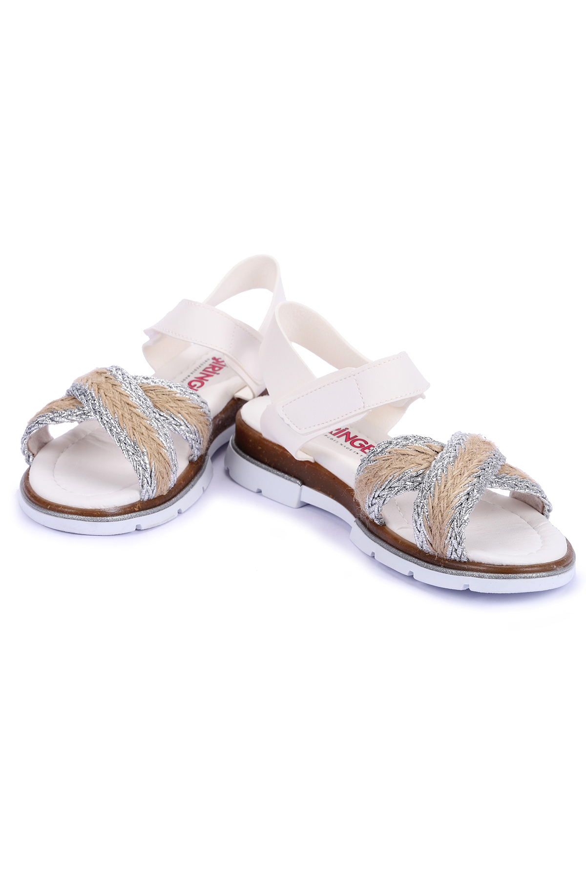 Şb 2843-47 Orto pedik Kız Çocuk Sandalet Terlik Beyaz Gümüş - Görsel 3