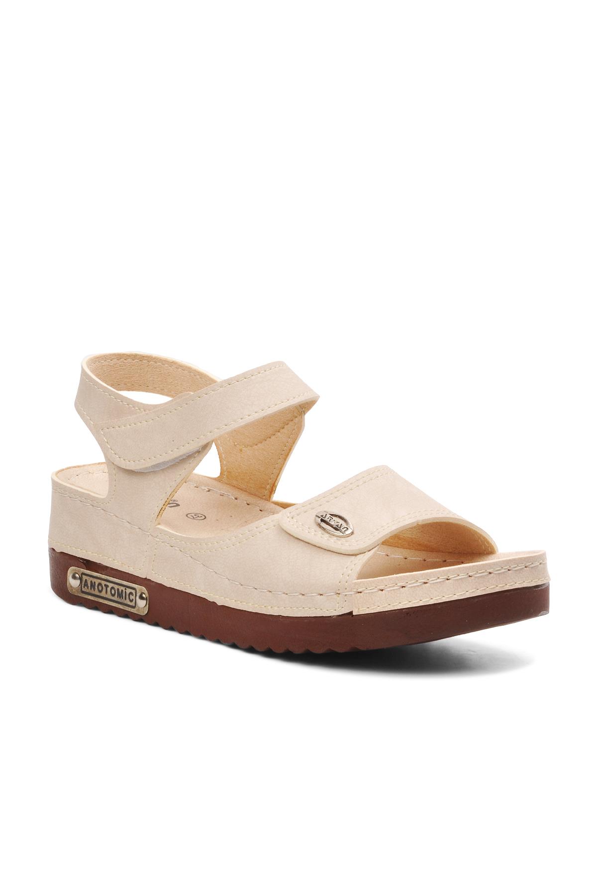 07-109 Rr Bej Kalın Taban Kadın Anatomik Sandalet - Görsel 4