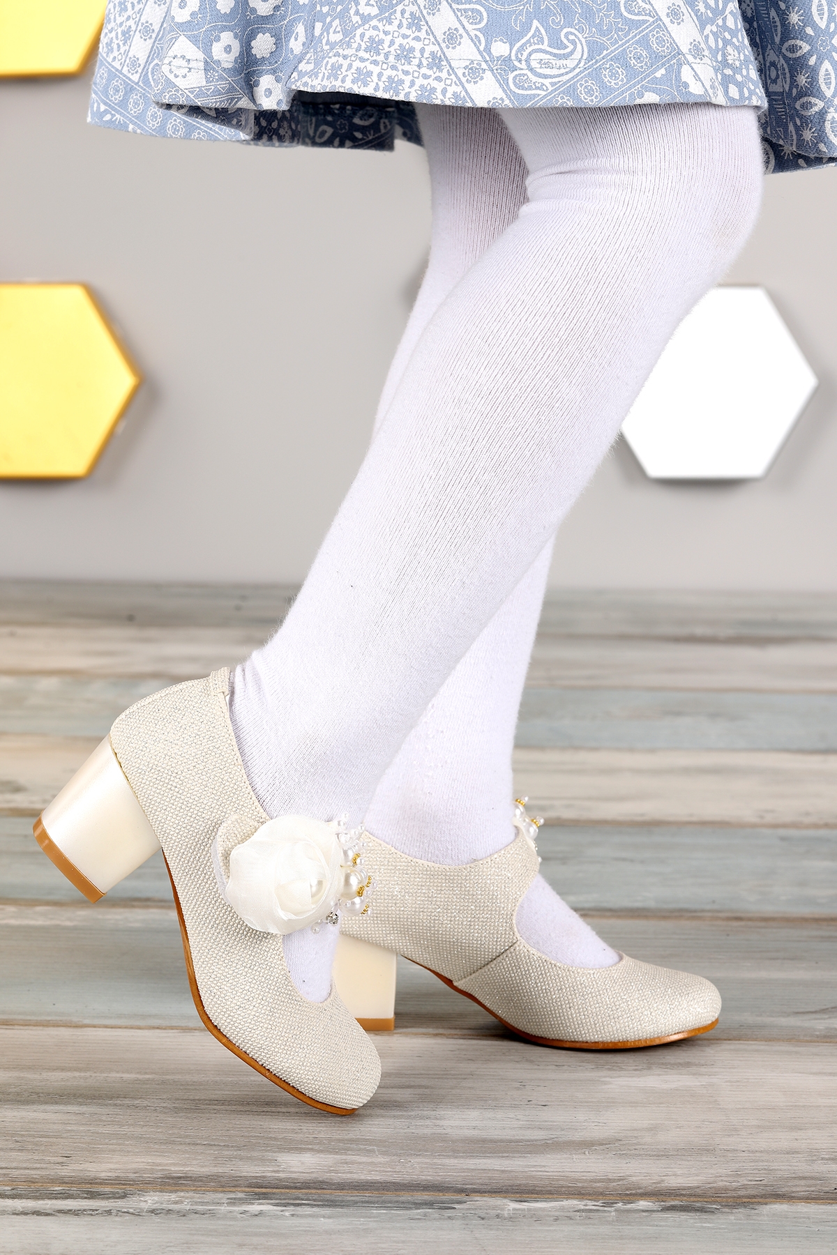 Angelina Günlük Kız Çocuk 4 Cm Topuklu Abiye Ayakkabı Sedef - Görsel 3