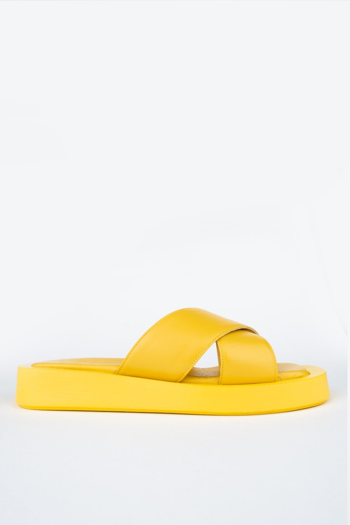 Sarı Hakiki Deri Anatomik Günlük Terlik - Vulap - Görsel 5