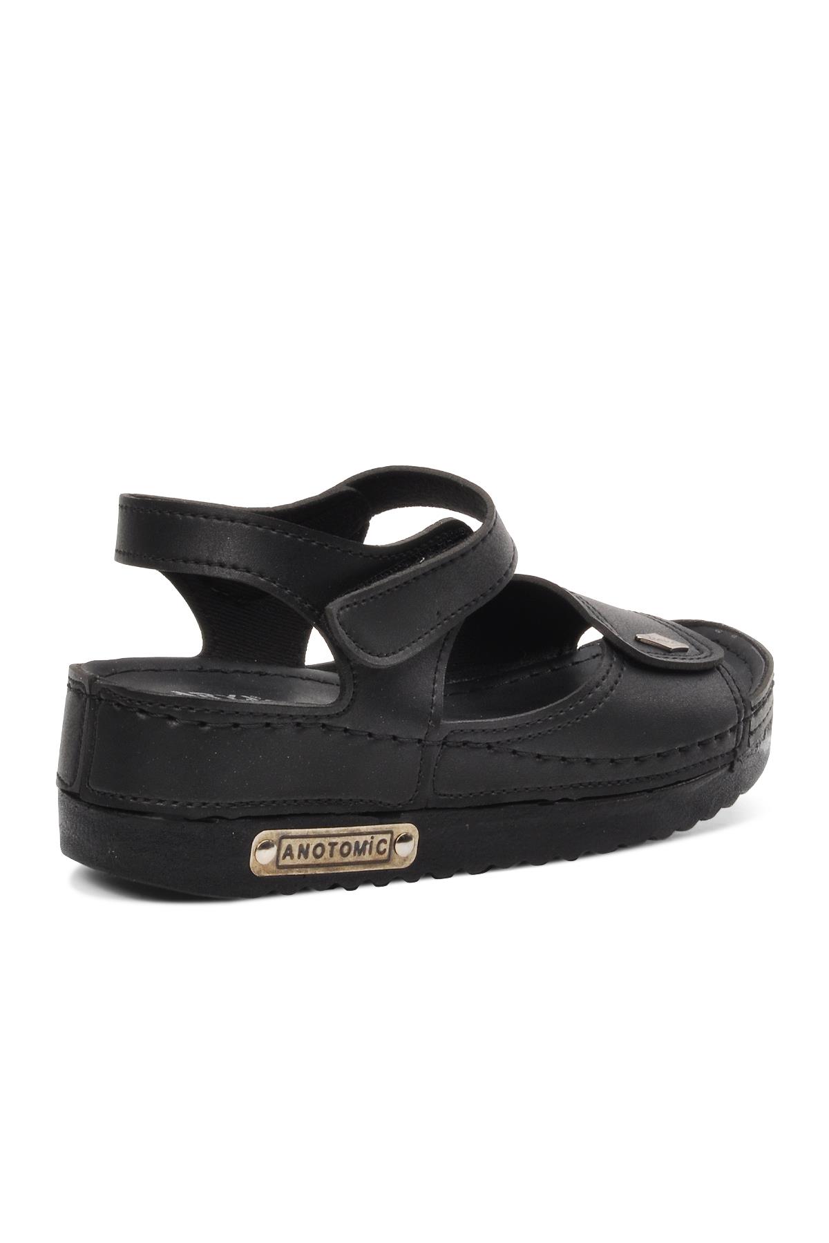 07-109 Rr Siyah Kalın Taban Kadın Anatomik Sandalet - Görsel 5