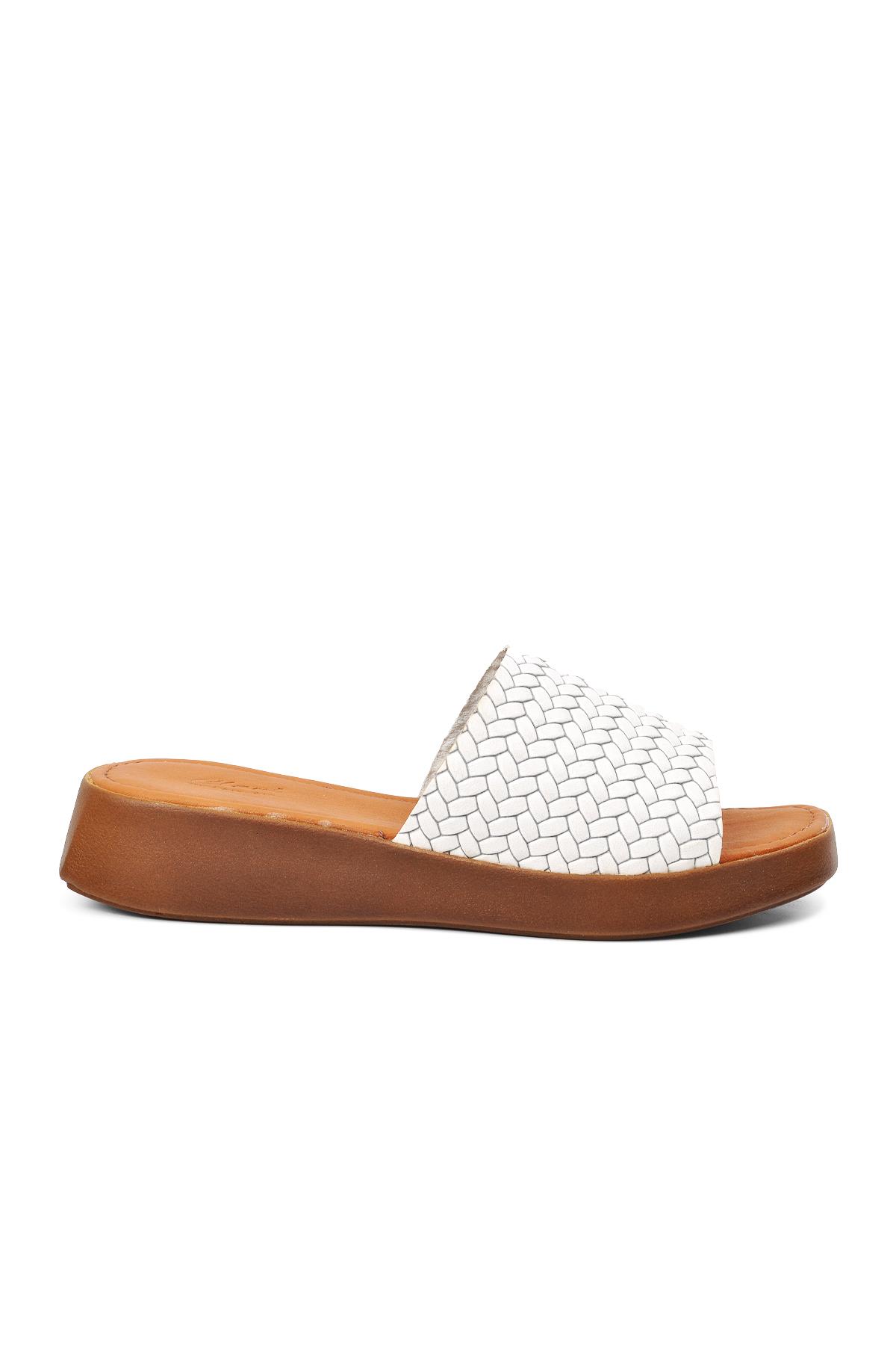 837 Beyaz Hakiki Deri Tek Bantlı Kadın Terlik - Görsel 2