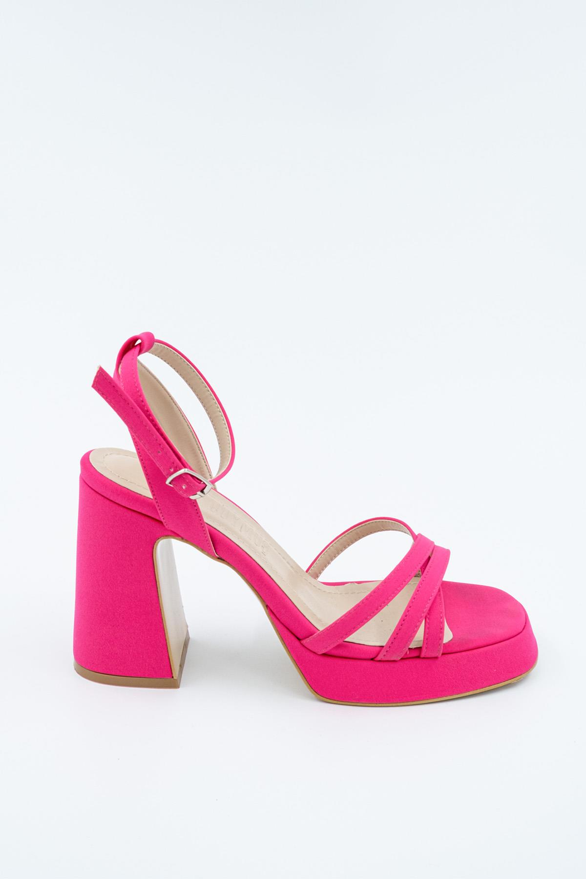 Olga Fuşya Saten Kalın Platfrom Topuklu Çapraz Bantlı Ayakkabı - Görsel 3