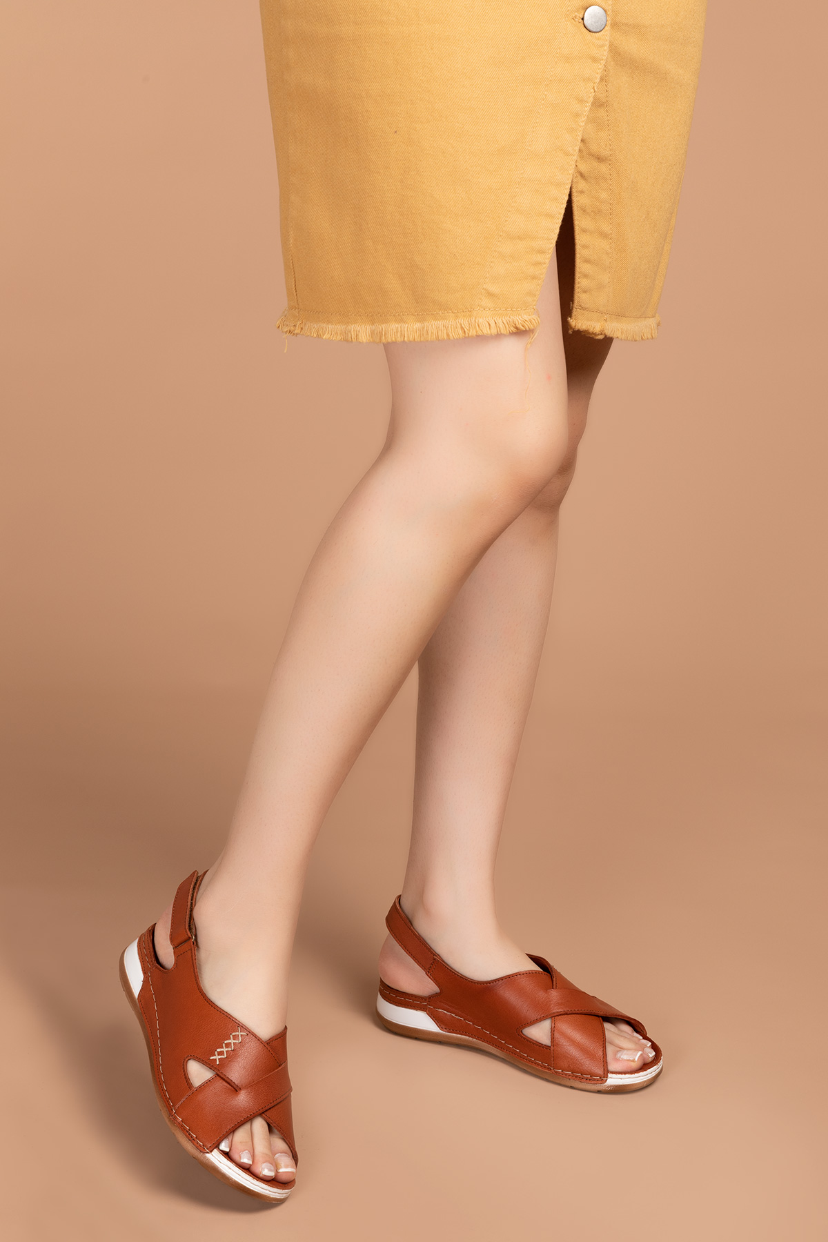 Gondol Kundura Beyaz Gondol Kundura Gondol Hakiki Kadın Deri Anatomik Taban Sandalet iz.4605