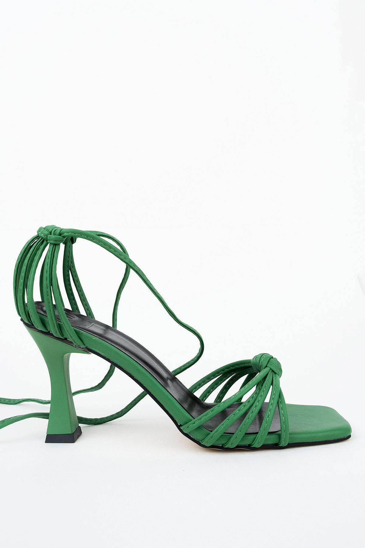 Mint Yeşili Çok Bantlı Kadeh Topuk İpli Sandalet - Eliza - Görsel 3