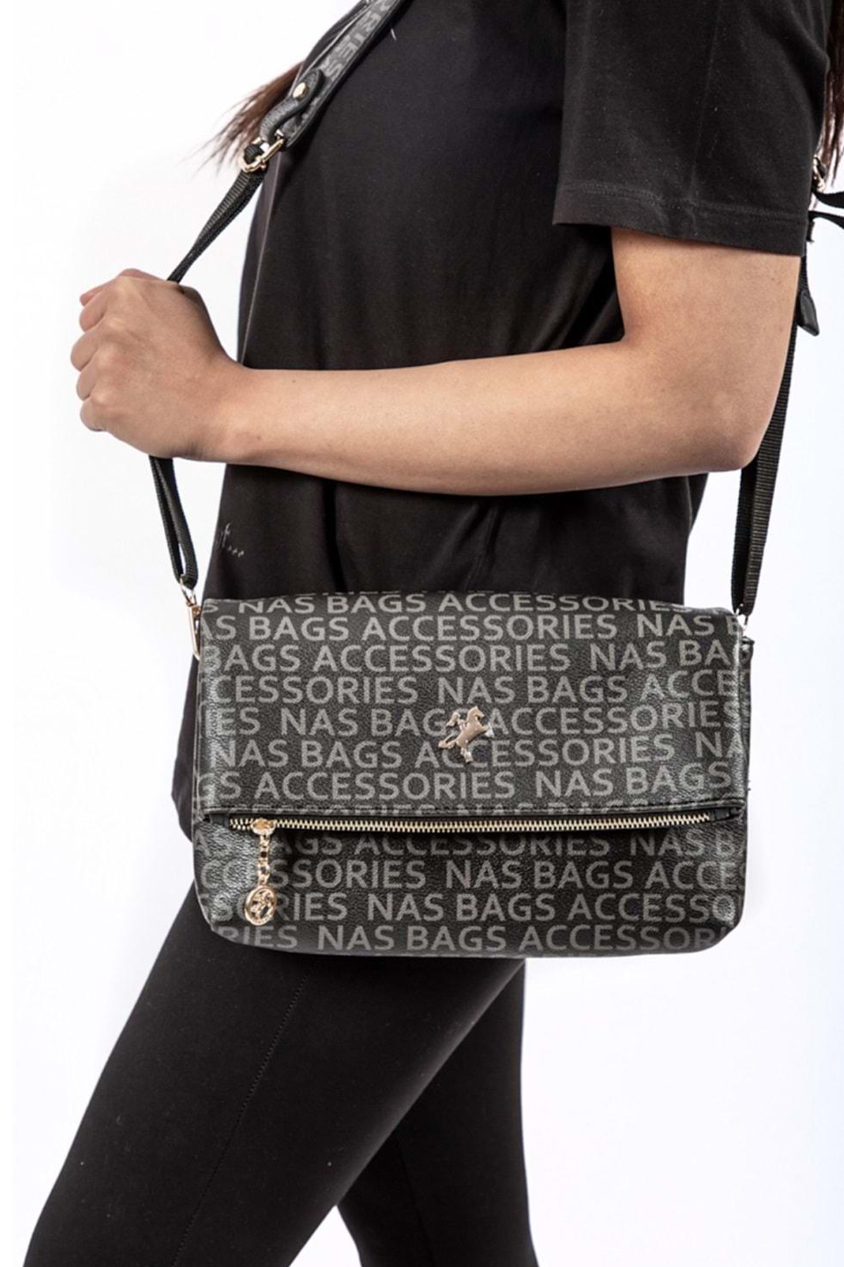 nas bag-1100 yazılı kadın omuz çanta SİYAH Fiyatları | Flo