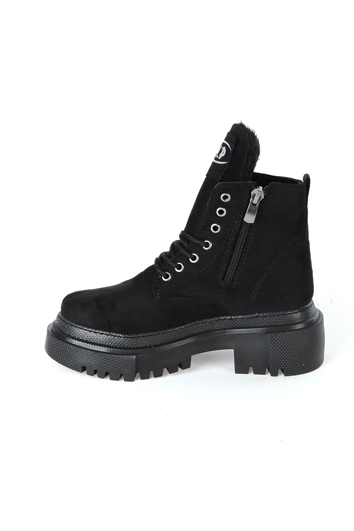 MP 222-3471Ft Siyah Nubuk Fermuarlı Kız Çocuk Düz Bot - Görsel 4