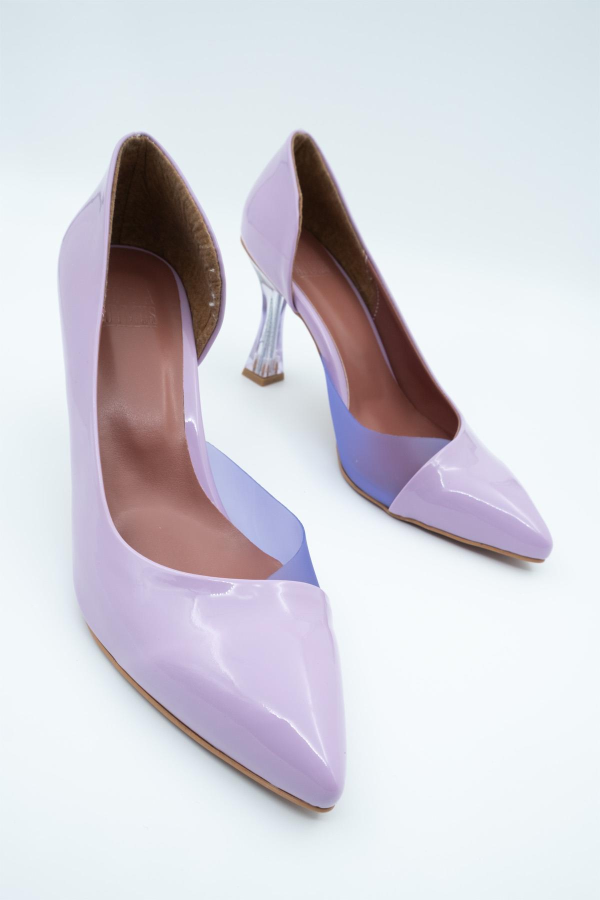 Lila Rugan Şeffaf Stiletto Kadeh Topuklu Ayakkabı - Solus - Görsel 3