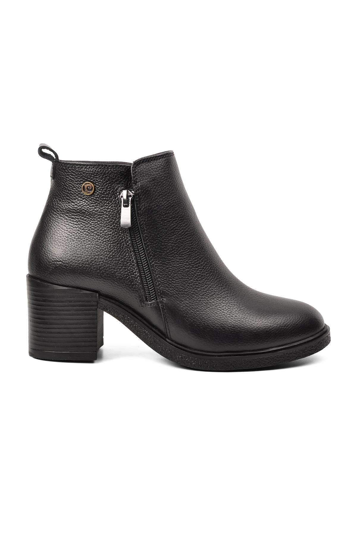 Pc-52025 Siyah Hakiki Deri Topuklu Kadın Bot - Görsel 3
