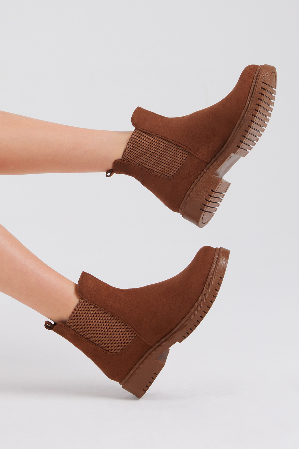 Kadın Taba Süet Lastikli Rahat Kalıp Bot - Görsel 4