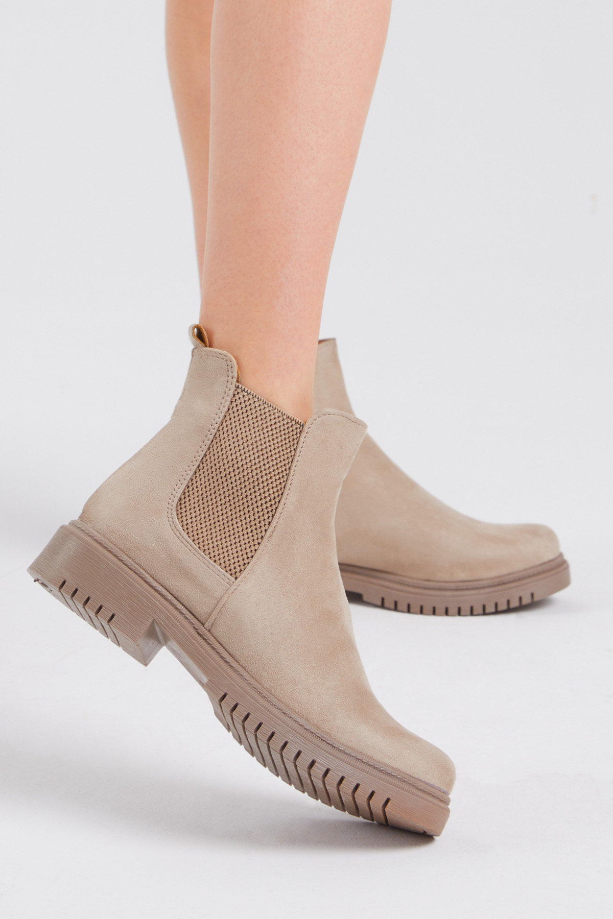 Tonny Black Kadın Krem Süet Lastikli Rahat Kalıp Bot - Görsel 5