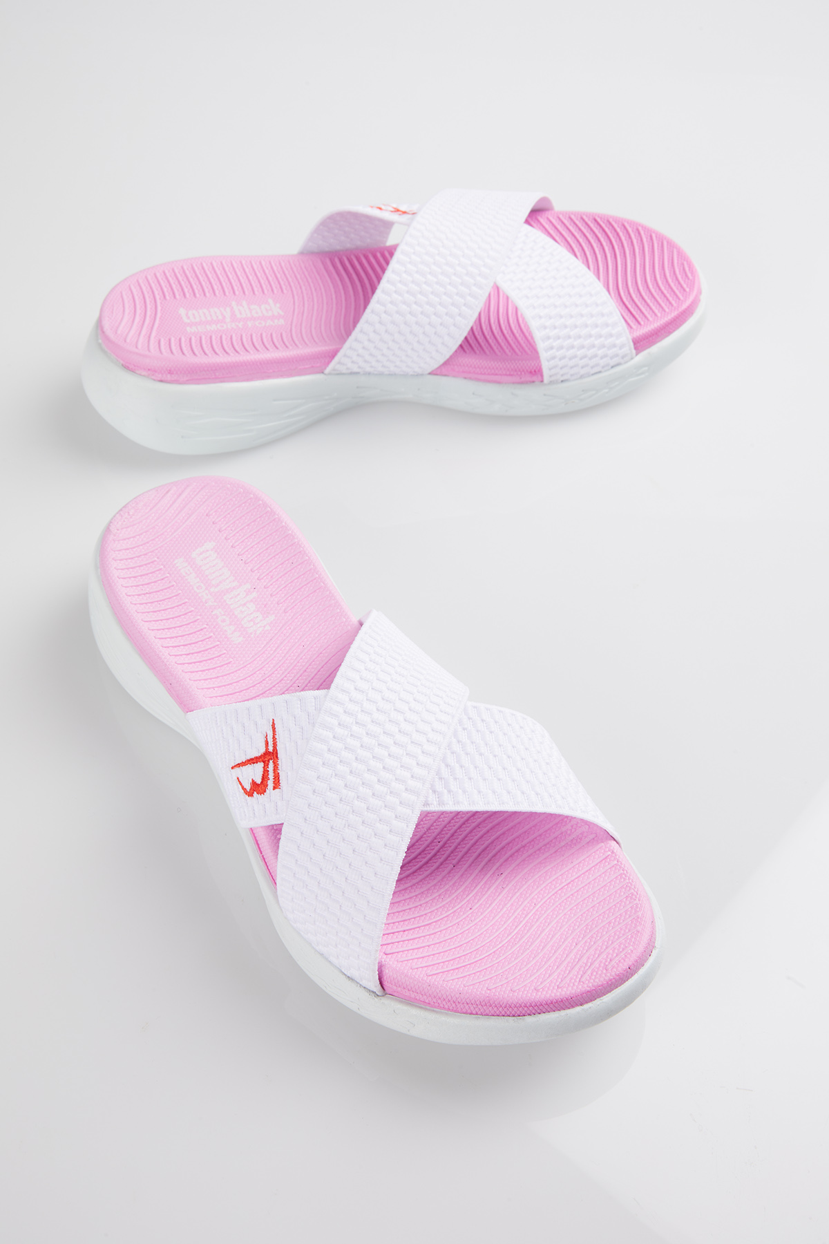 Kadın Beyaz Fuşya Lastikli Rahat Kalıp Memory Taban Düz Terlik - Görsel 3