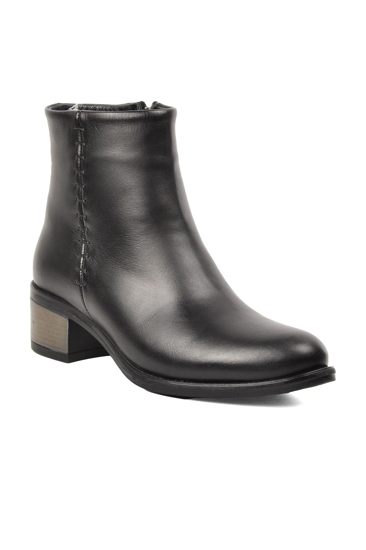 8091 Siyah Hakiki Deri Kadın Topuklu Bot - Görsel 4