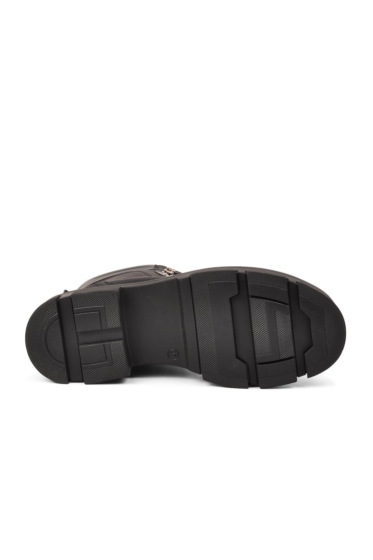 Sumi Siyah-Zümrüt İçi Kürklü Fermuarlı Kadın Bot - Görsel 6