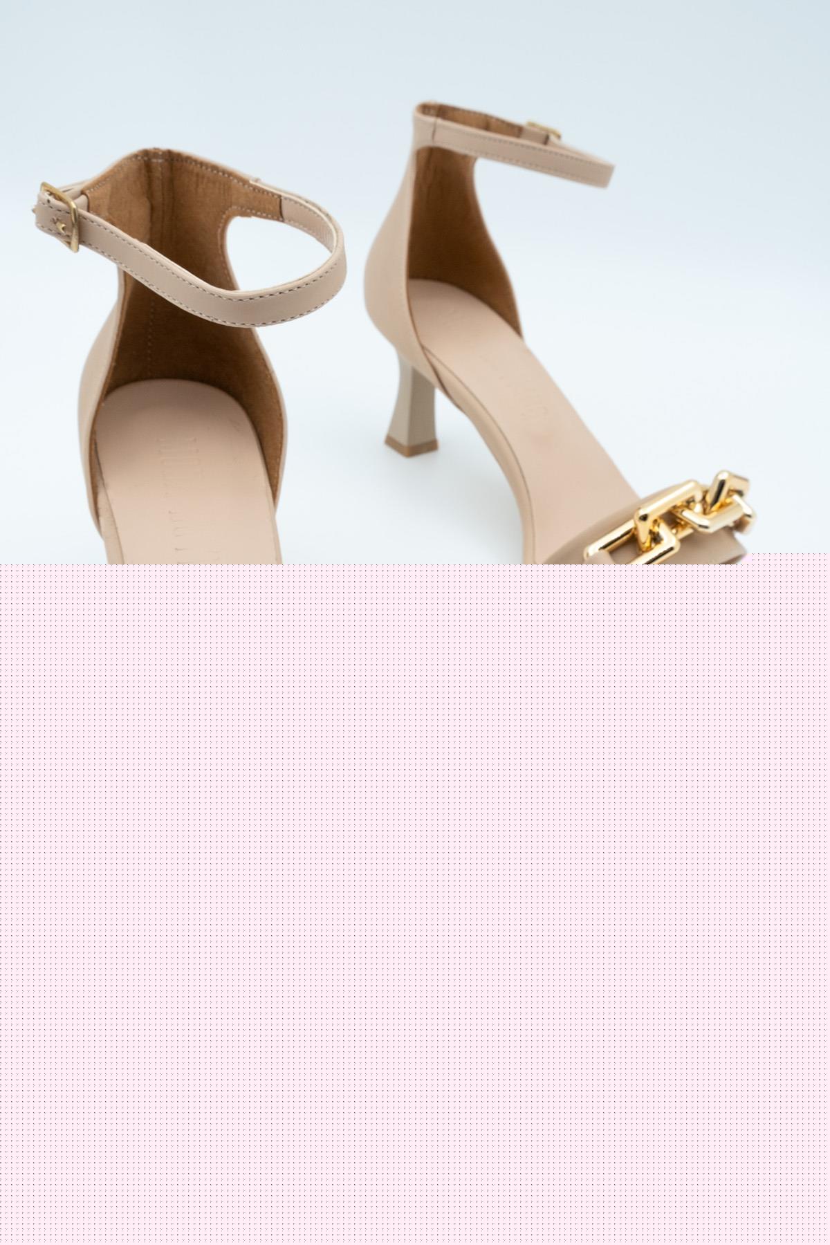 Dore Zincirli Kısa Topuklu Tek Bant Ten Ayakkabı - Lillianna - Görsel 3