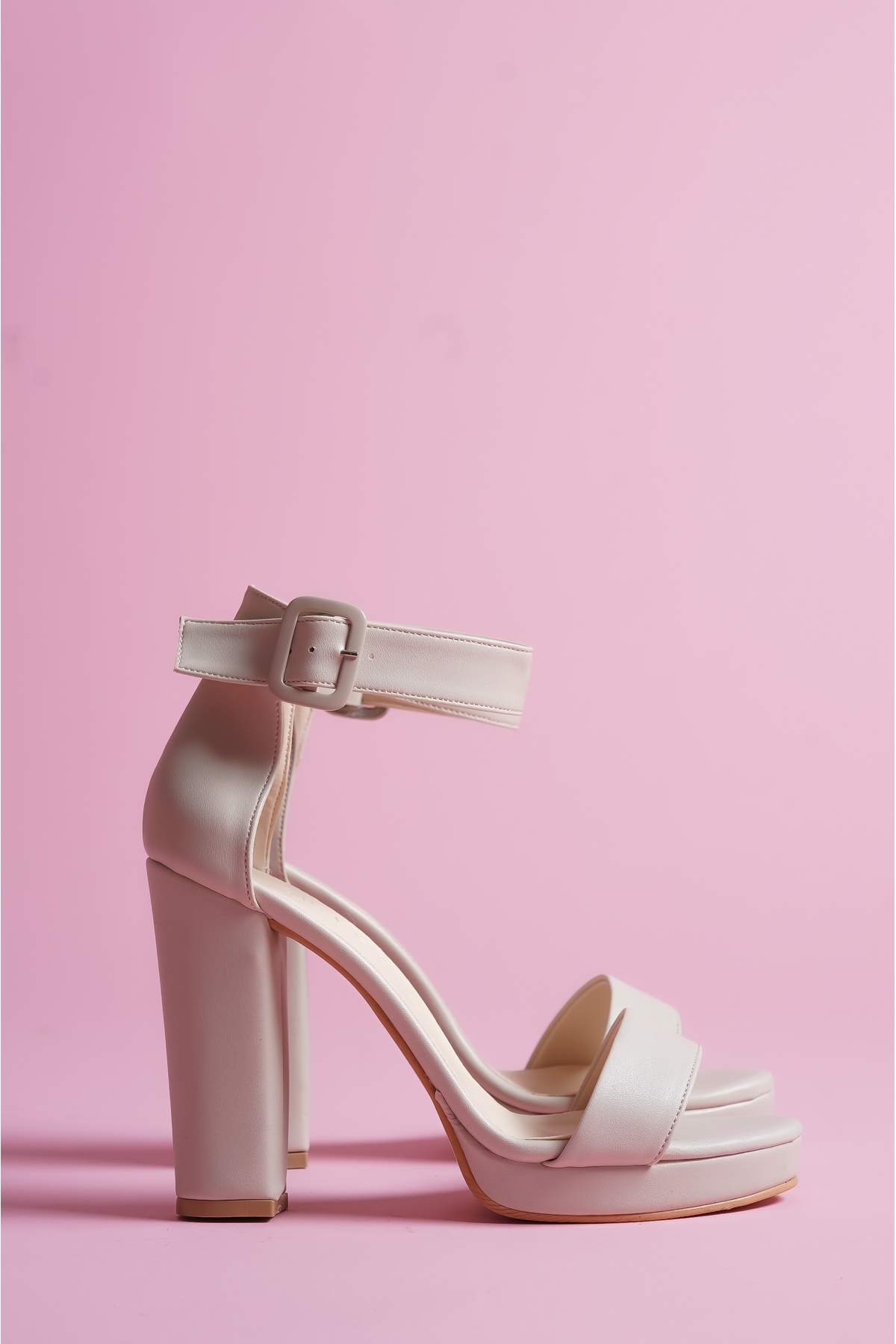 River Bej Bilekten Bantlı Platform Topuklu Ayakkabı - Görsel 3