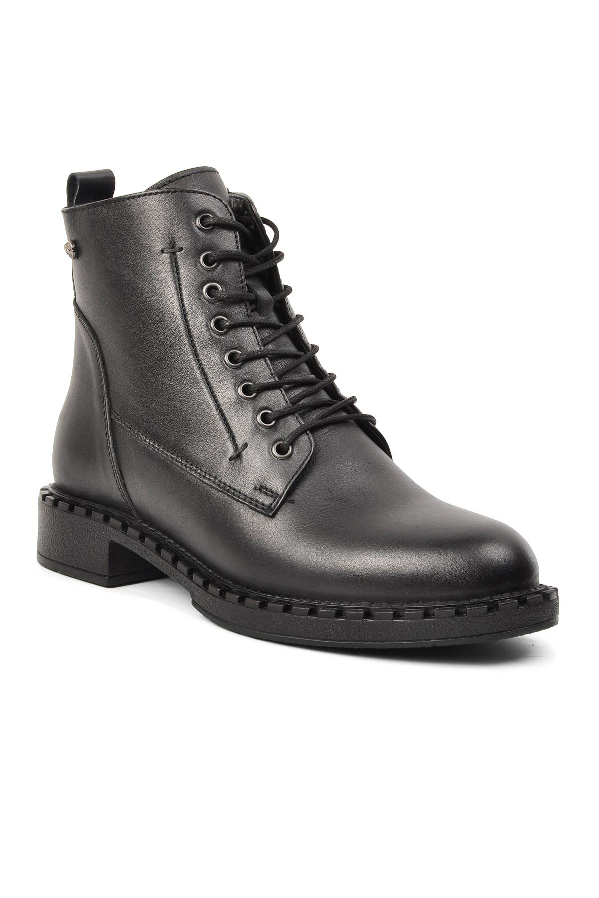 8495 Siyah Hakiki Deri Kadın Bağcıklı Bot - Görsel 4