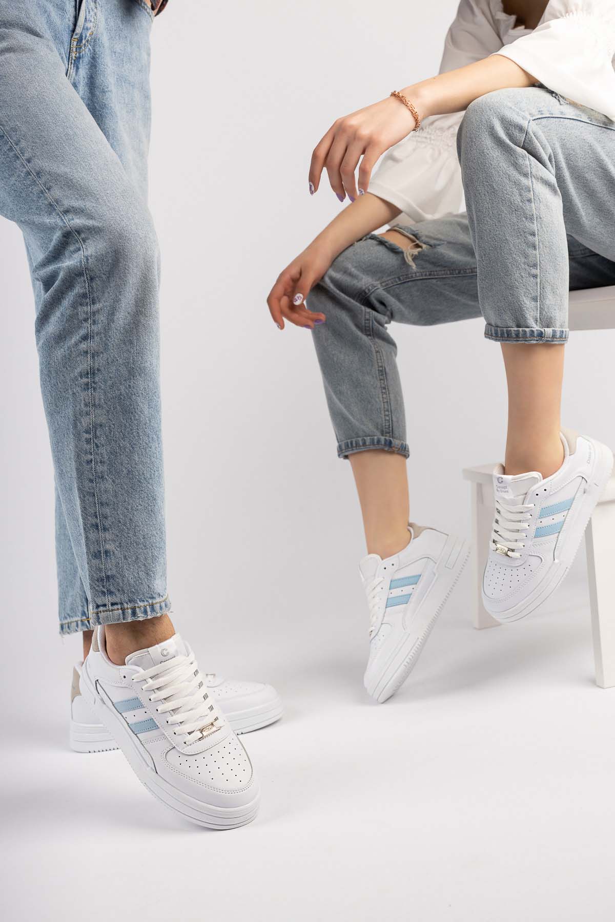 Unisex Garantili Ortopedik Hafif Esnek Sağlam Sneaker Spor Ayakkabı Cns.176 Beyaz Mavi - Görsel 4