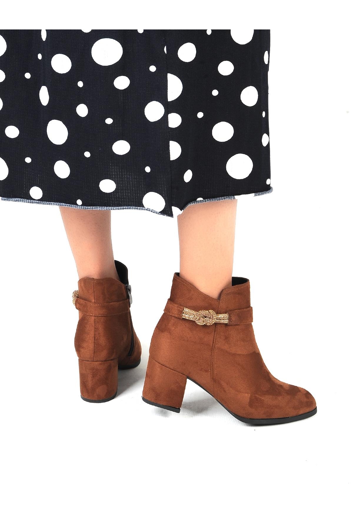 22-B18 Süet Ayışığı 5 Cm Topuklu Kadın Bot - Görsel 3