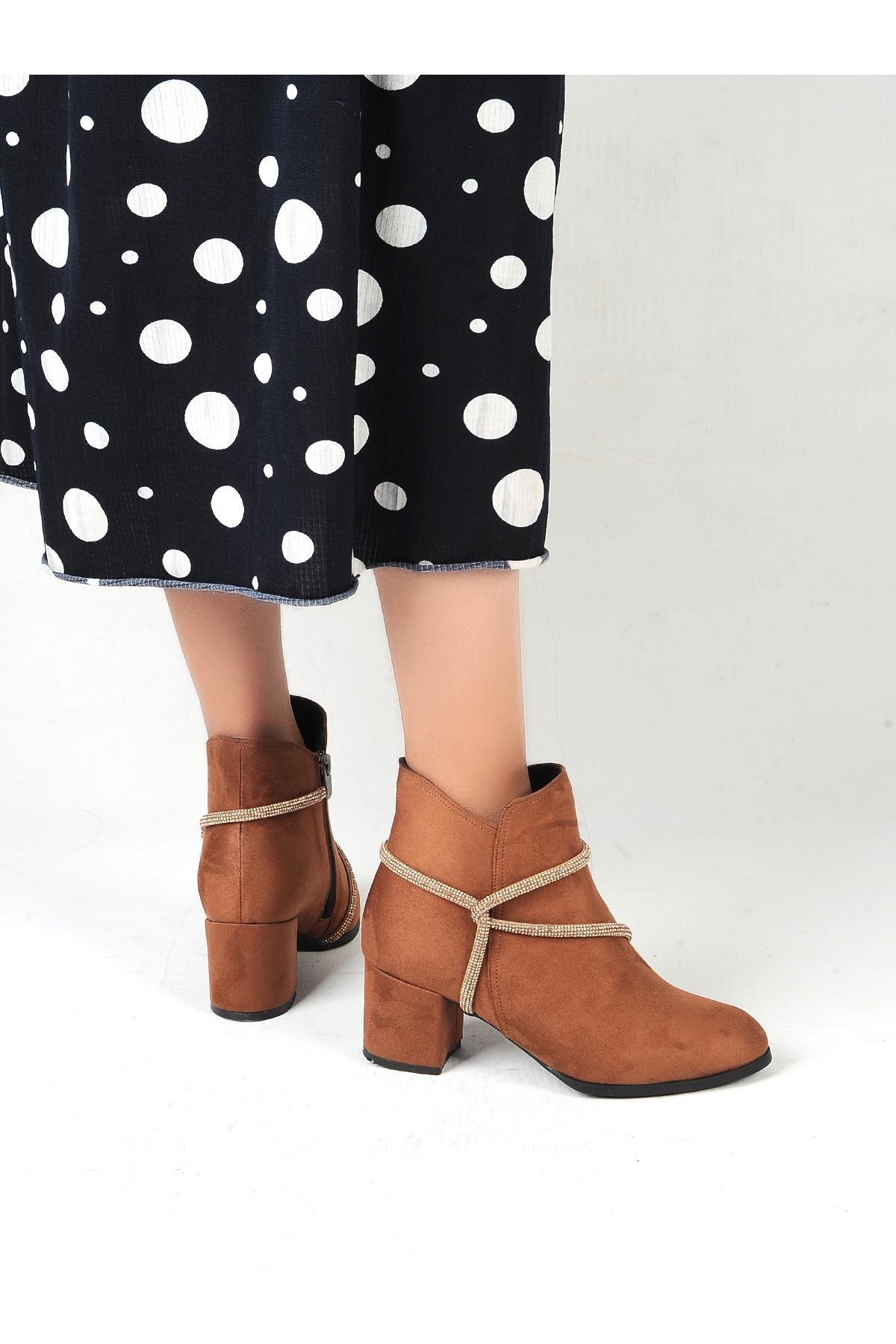22-B17 Süet Ayışığı 5 Cm Topuklu Kadın Bot - Görsel 3