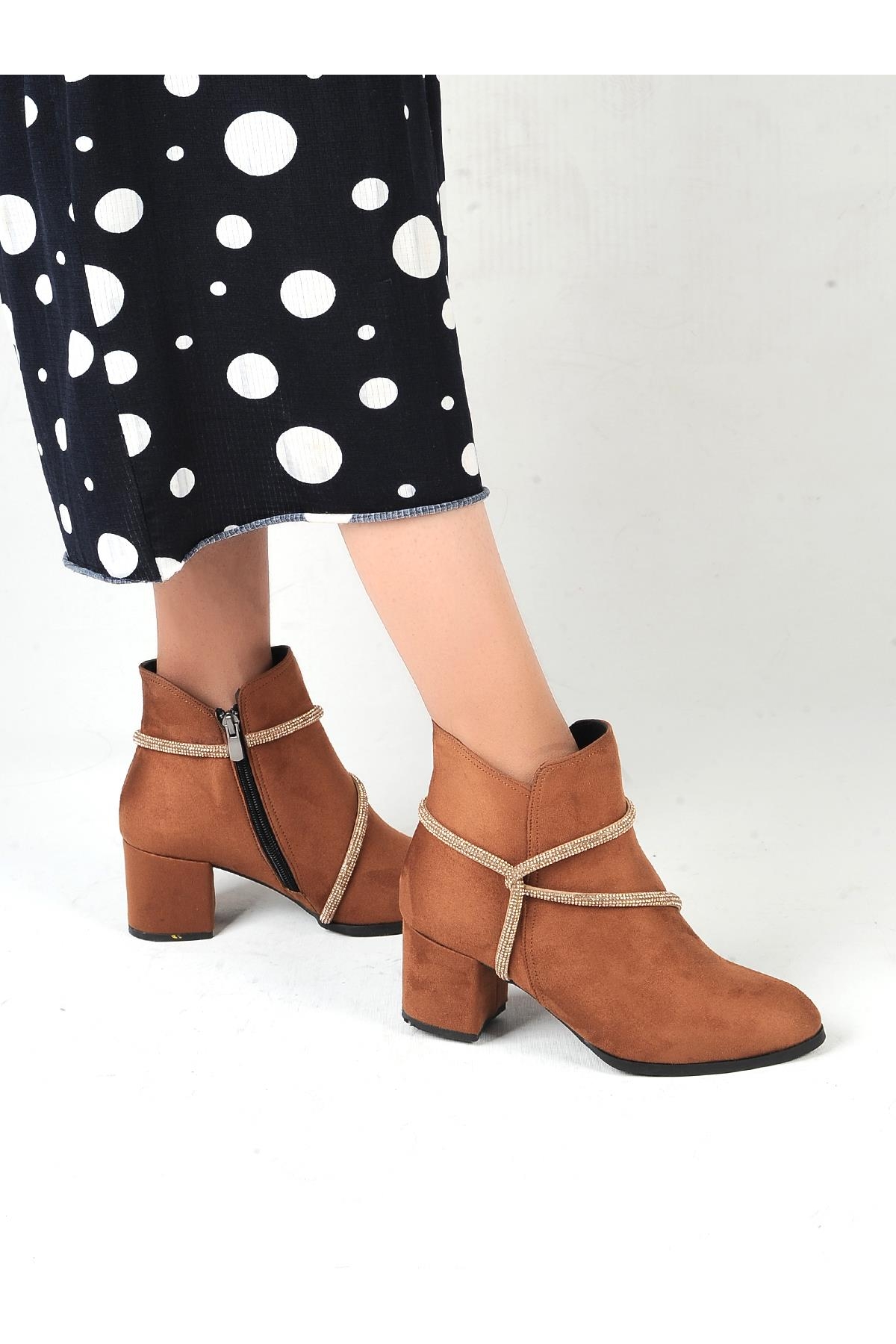 22-B17 Süet Ayışığı 5 Cm Topuklu Kadın Bot - Görsel 4
